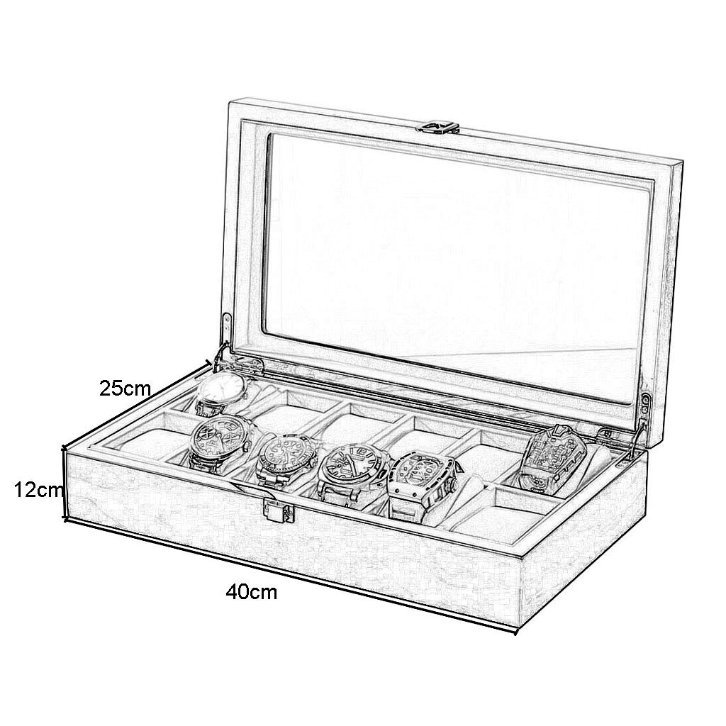 12-Slot Wooden Watch Box with Glass Top - Velvet Lined Jewelry & Watch Storage Case with Lock & Cushions - Perfect Gift for Watch Collectors & Jewelry Organization at Home or Office