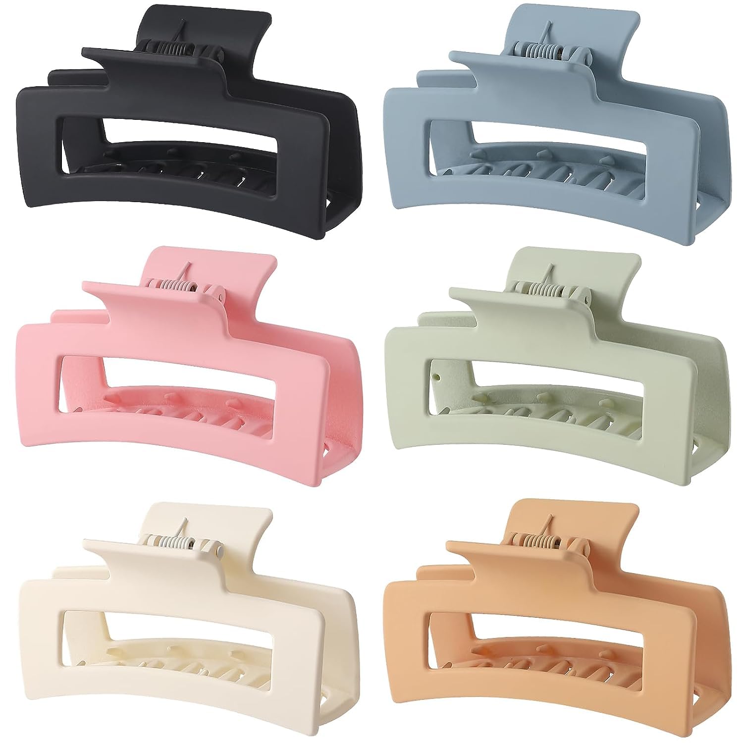 6 Pcs Large Claw Hair Clips for Women - Strong Hold Matte Non-Slip Square Hair Clips for Thick Long Curly Hair - Durable Hair Accessories for Workout, Yoga, Office and Daily Styling