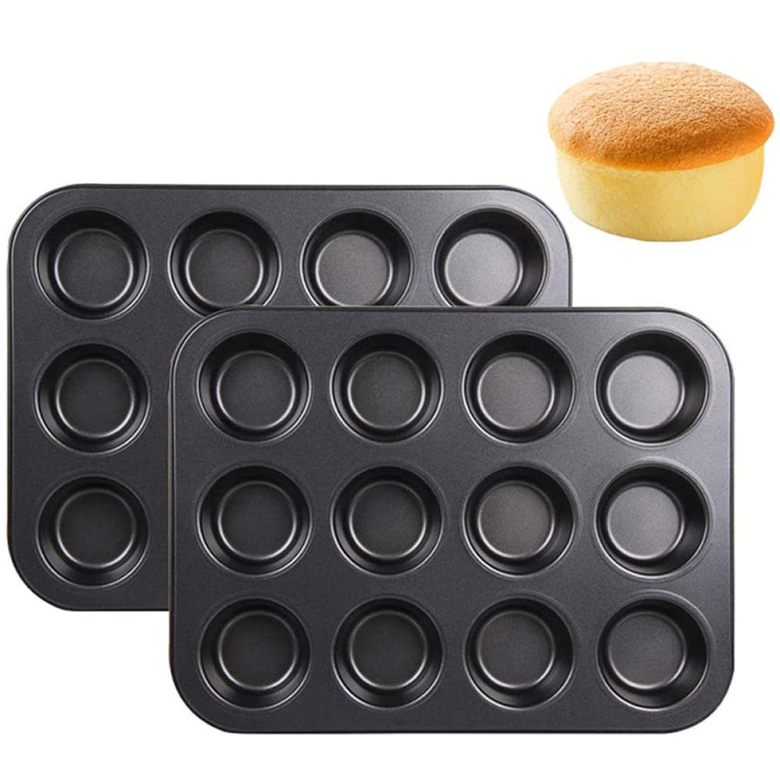 Non-Stick 12-Hole Muffin Pan - Carbon Steel Baking Tray for Cupcakes & Pastries - Perfect for Home Baking & Parties