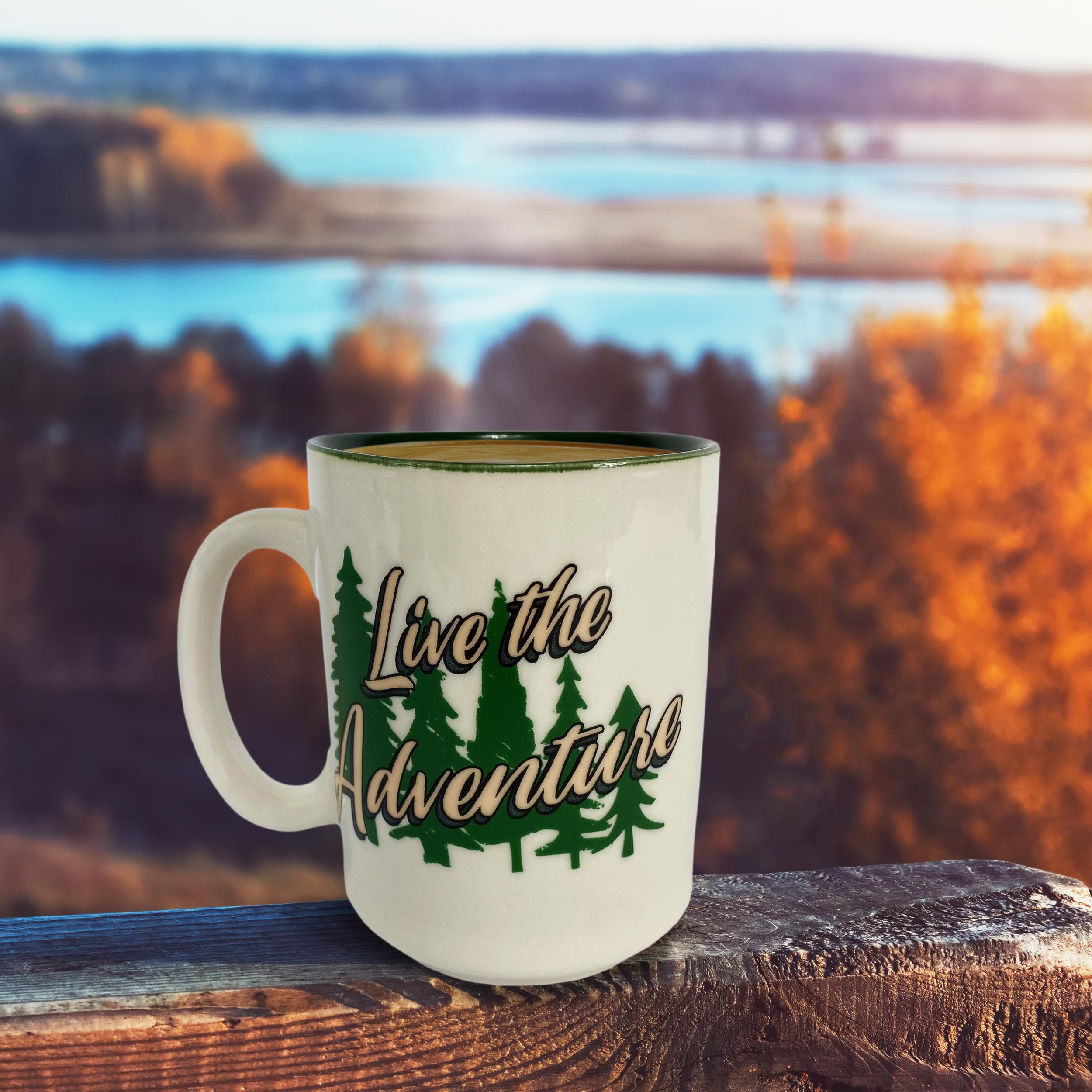 Rivers Edge Products 16 Oz Ceramic Coffee Mug with Handle - Durable RV Trailer Travel Mug for Espresso, Latte & Tea - Perfect for Camping, Road Trips & Outdoor Adventures