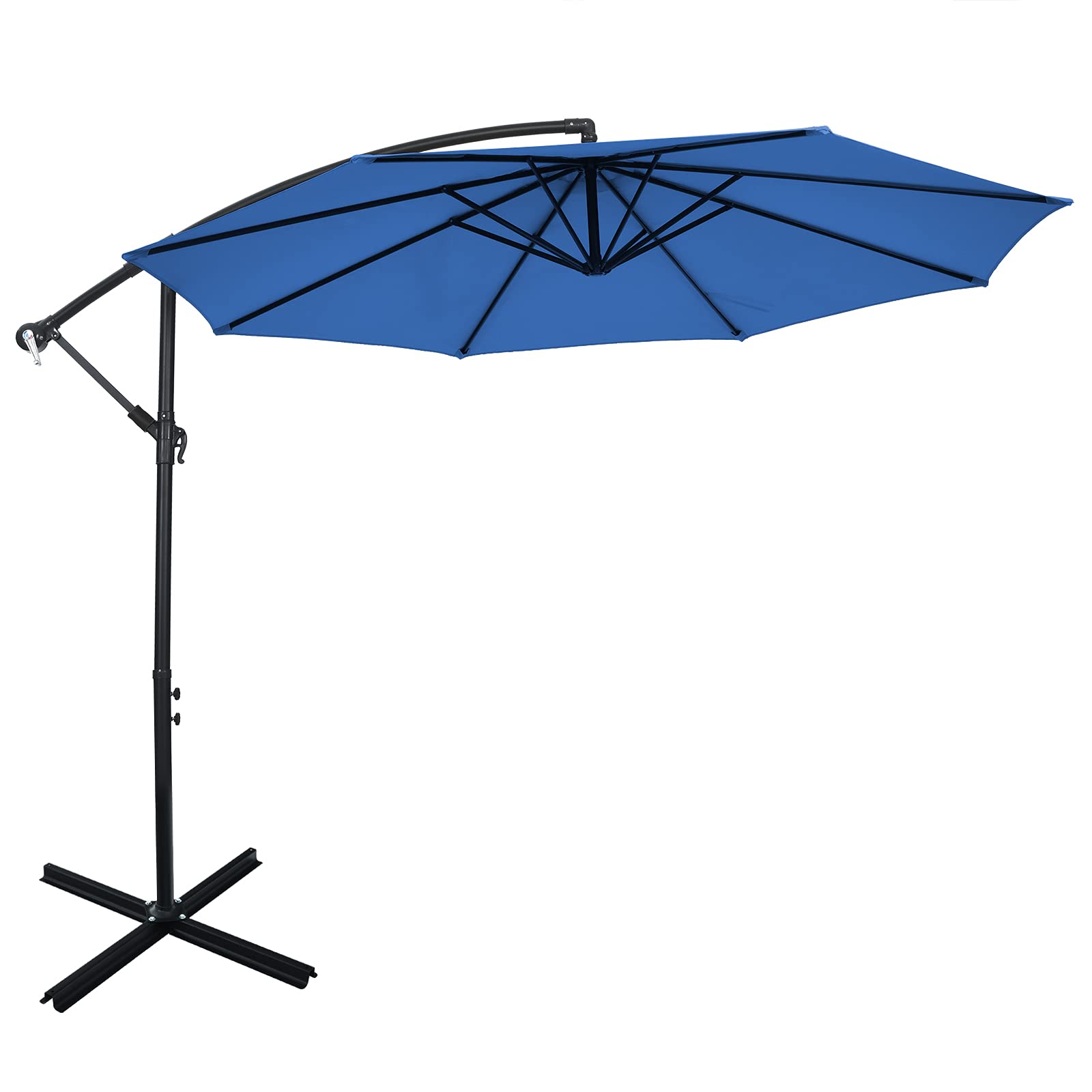 Giantex 10FT Patio Offset Umbrella - 8 Ribs Cantilever Outdoor Umbrella with Crank Handle, Cross Base & Tilt Adjustment - Large Hanging Market Umbrella for Poolside, Yard, Lawn, Garden, Backyard, Deck & Outdoor Dining Areas