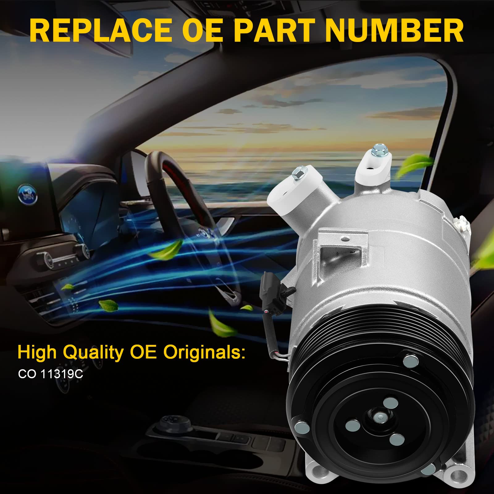 AC Compressor with Clutch Compatible for Nissan Maxima 2009-2014 & Nissan Quest 2011-2015 - CO 11319C - Perfect for AC System Repair & Replacement