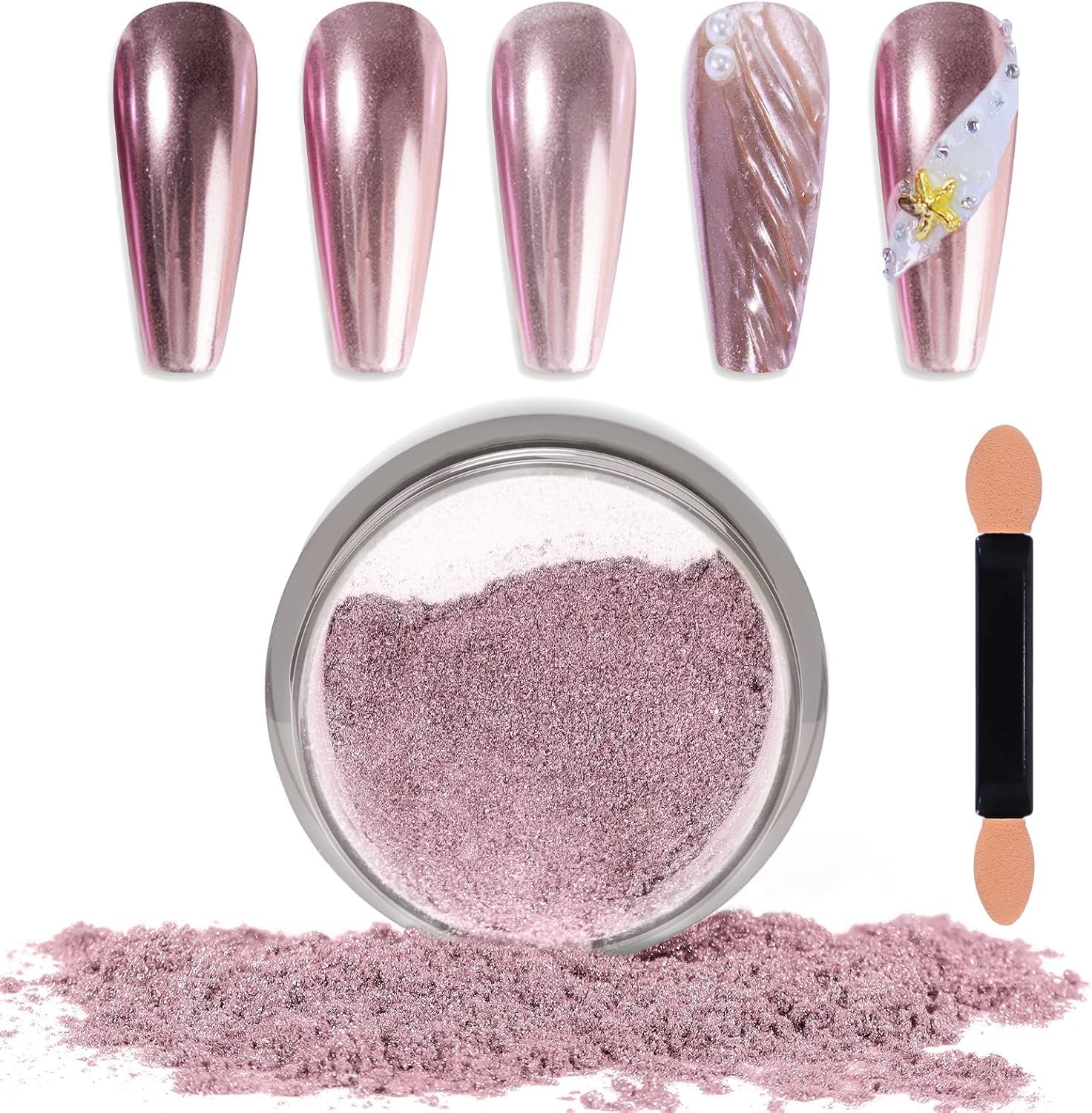 Beauty Empire Metallic Mirror Effect Holographic Chrome Nail Powder Set - Lightest Pink for Gel Nails & Manicure | Professional Nail Art Supplies for Salon, Home Use & Special Occasions