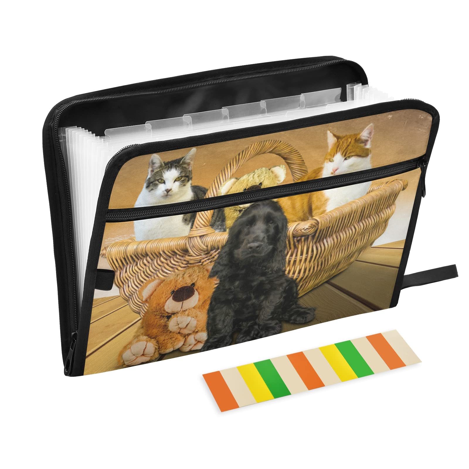 UMIRIKO 13-Pocket Expanding File Folder for Cat & Dog Documents - A4 Letter Size Accordion Organizer with Sticky Labels & Zipper Closure | Perfect for Pet Records, Vet Visits & Household Paperwork Organization