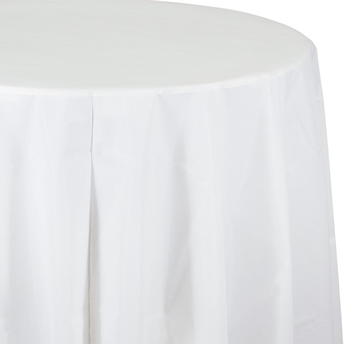 12-Piece Bulk White Round Plastic 82-Inch Table Covers - Perfect for Parties, Weddings, and Events