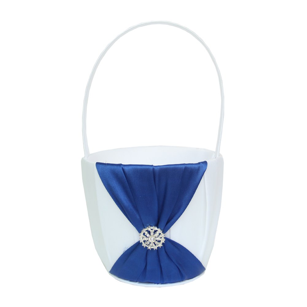 4pcs Wedding Sets - Flower Girl Basket, Ring Bearer Pillow, Guest Book with Pen & Rhinestone Pen Holder - Rustic Bridal Shower Ceremony Decor in Dark Blue | Perfect for Wedding, Reception & Bridal Party Accessories