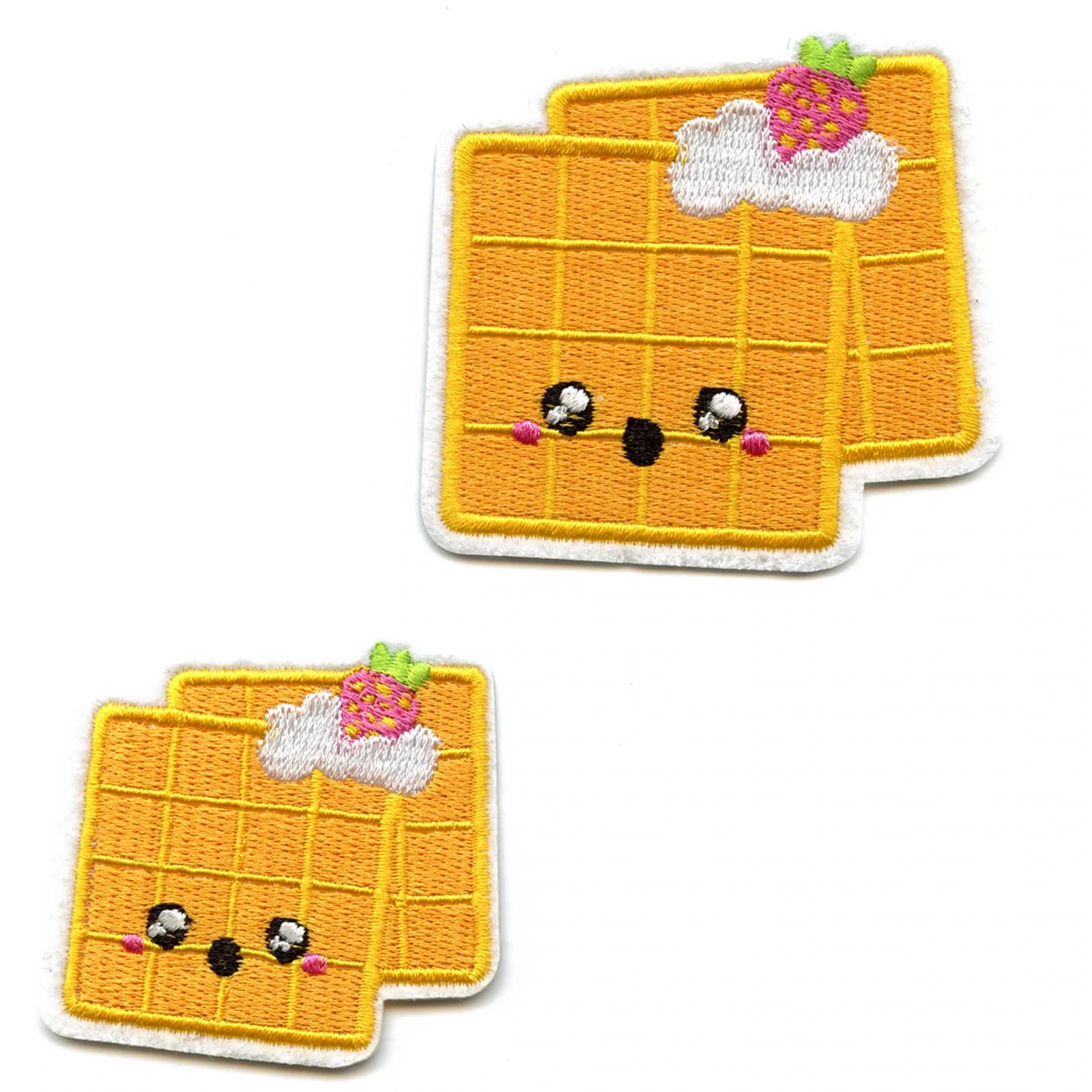 Kawaii Waffles Iron On Patches - 2pc Breakfast Food Embroidered Appliques for DIY Clothing, Bags & Accessories - Perfect for Denim Jackets, Backpacks & Craft Projects