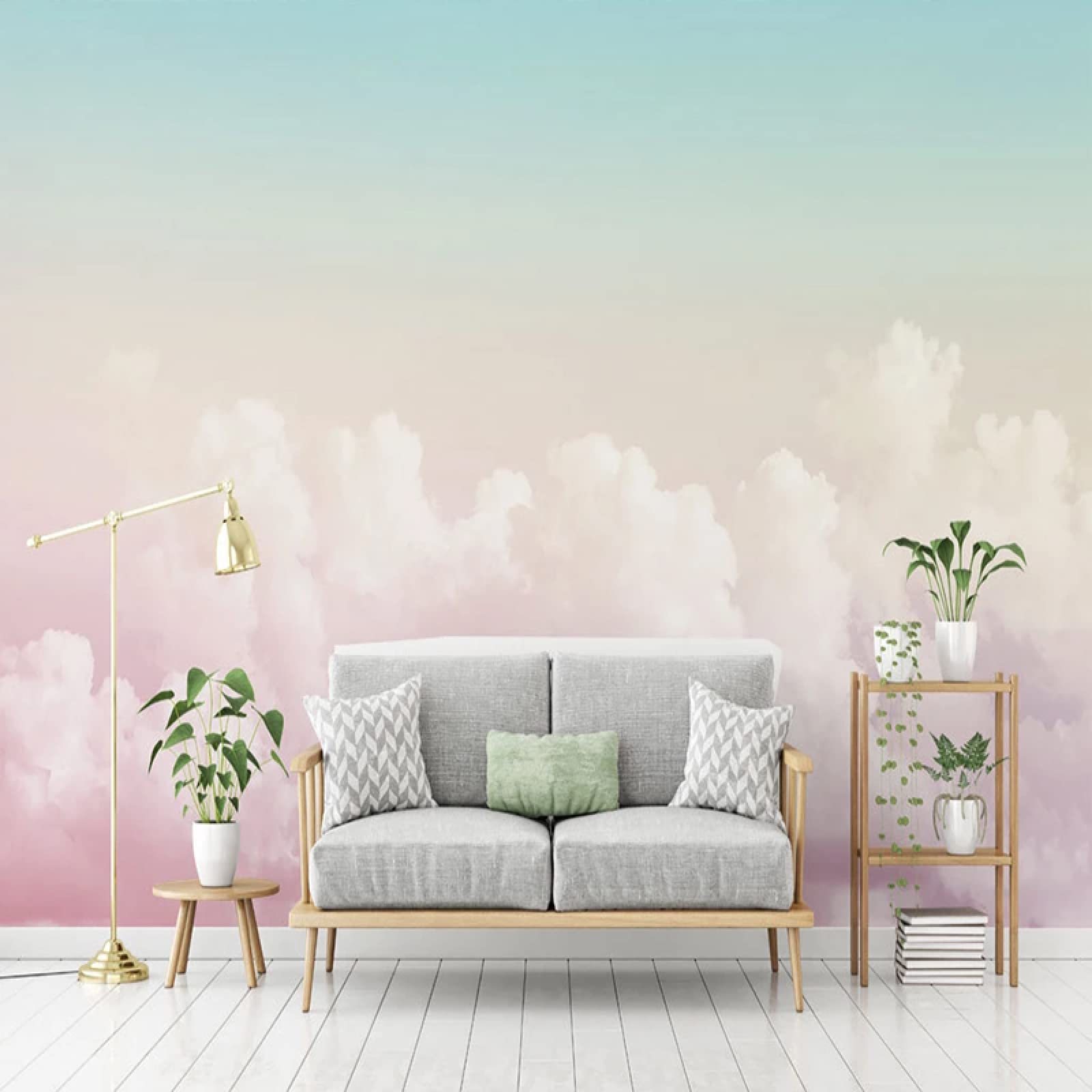 3D Pink Sky Clouds Landscape Photo Wallpaper - Modern Blue Wall Art Mural, Large Removable Wallpaper (157.5