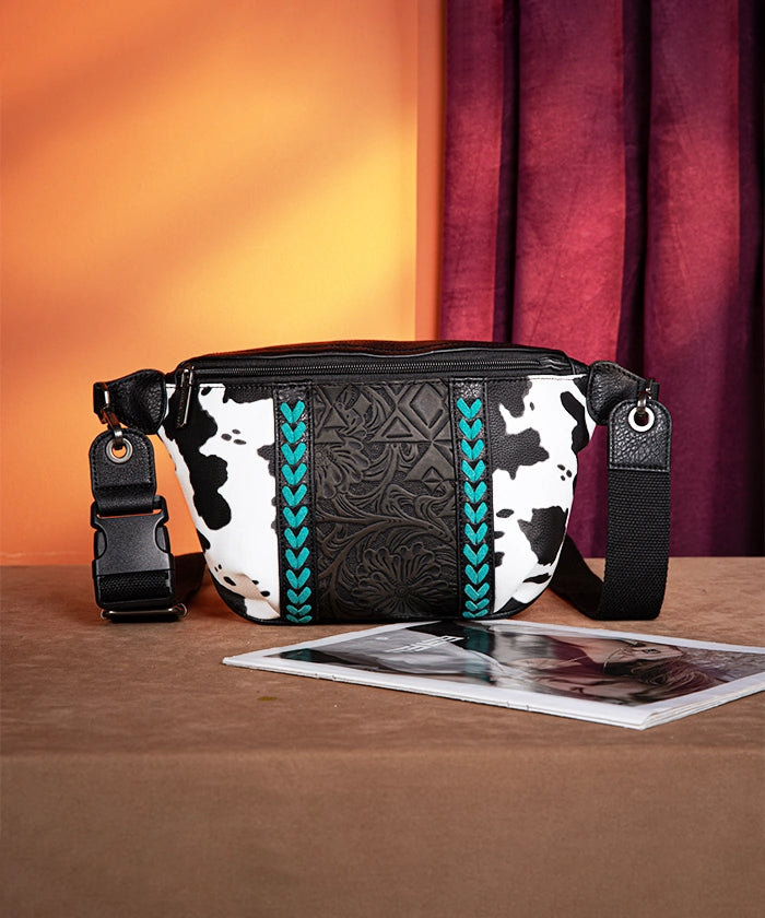 Montana West Floral Tooled Leather Fanny Pack for Women - Stylish Waist Bag with Adjustable Belt for Hiking, Travel & Outdoor Activities