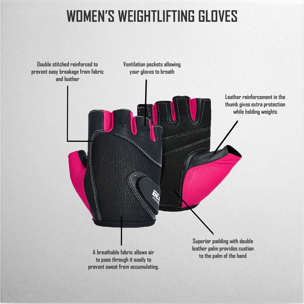 Women's Workout Gloves - Padded Leather Palm, Washable for Gym & Fitness