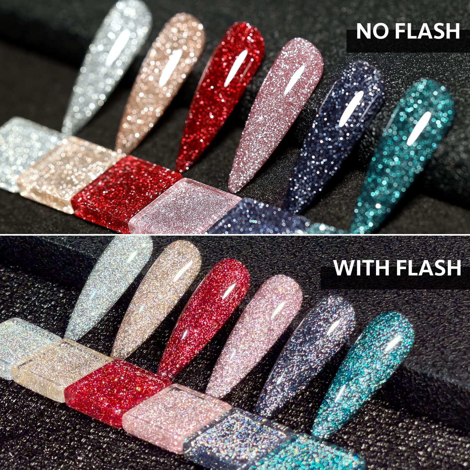 GAOY Reflective Glitter Gel Nail Polish Set - 6 Colors (Pink, Red, Silver, Holographic) UV LED Soak Off Polish Kit for Home DIY & Salon Manicure | Perfect for Parties, Weddings & Nail Art Designs