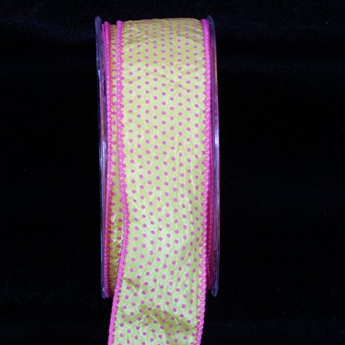 Pink Polka Dots with Yellow Felicity Wired Craft Ribbon - 1.5 Inch x 54 Yards Bulk Roll for Gift Wrapping, DIY Crafts, Floral Arrangements & Party Decorations