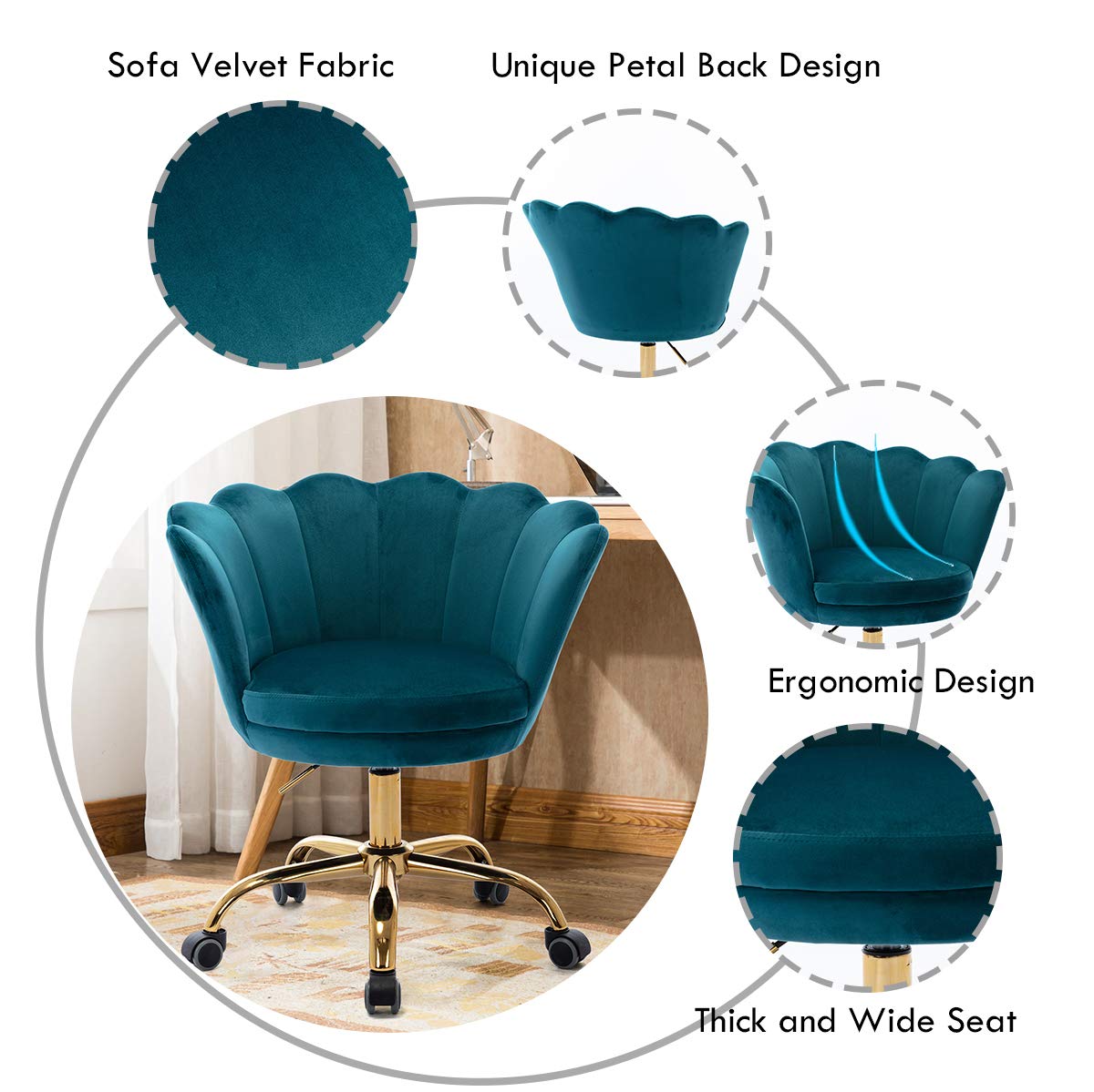 Ergonomic Modern Home Office Swivel Chair - Adjustable Height Shell Desk Chair with Upholstered Seat - Comfortable Computer Task Chair for Work, Study & Relaxation - Perfect for Office, Living Room, Bedroom & Small Spaces