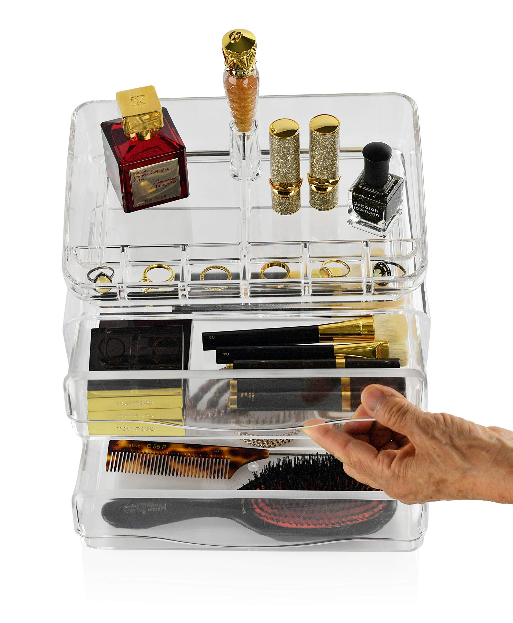 Clear Acrylic 2-Drawer Desktop Organizer - Perfect for Office Supplies, Makeup & Cosmetics Storage - Ideal for Home Office, Vanity & Beauty Station Organization