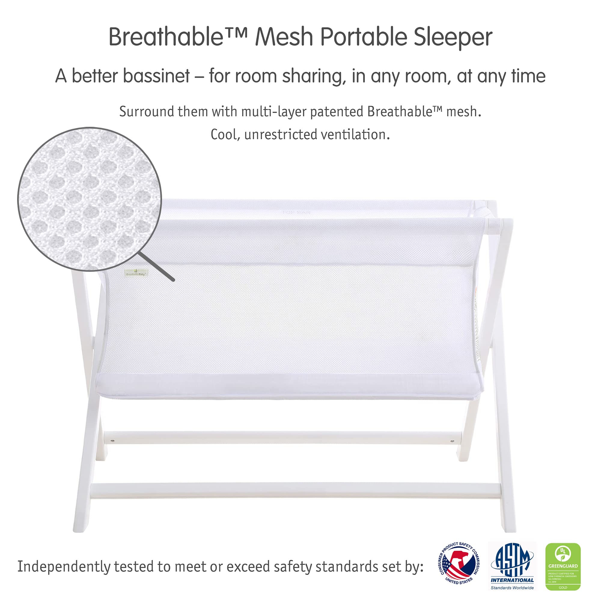 BreathableBaby Portable Mesh Sleeper Crib - White - Large Cradle Size for Newborn to 6 Months - Greenguard Gold Certified - Foldable for Travel & Bedside Use - Perfect for Nursery, Bedroom, and On-the-Go Parenting