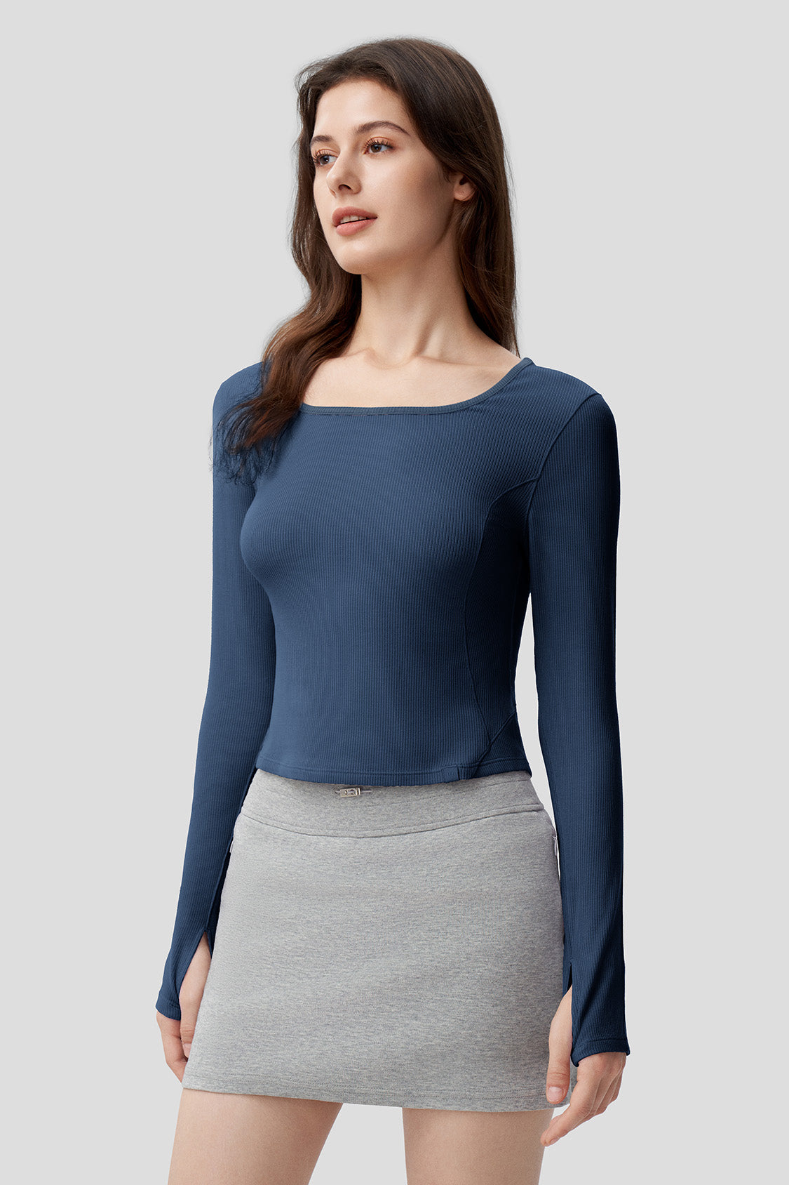 Women's Slim Fit Long Sleeve T-Shirt - Stretchy U-Neck Basic Top for Casual Wear, Workout & Layering