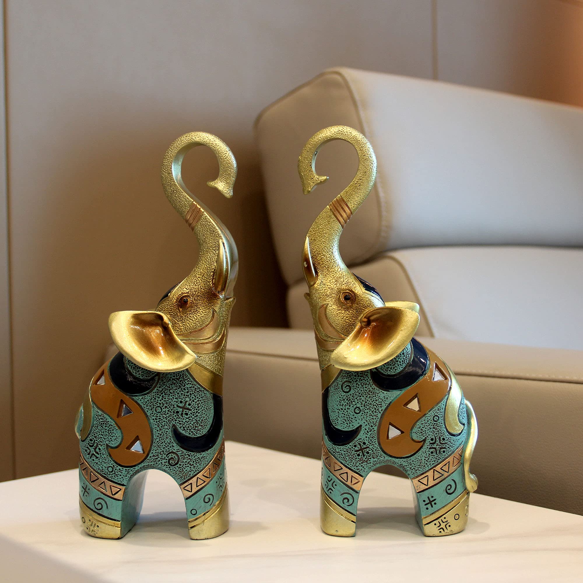 Golden Elephant Statue & Small Figurine - Elegant Home Decor for Living Room, Office & Feng Shui Gifts