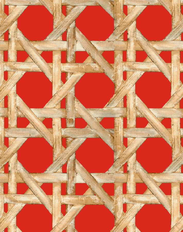 Wallshoppe Faux Large Caning Wallpaper - Red | Peel and Stick Removable Wallpaper for Living Room, Bedroom, or Office Decor