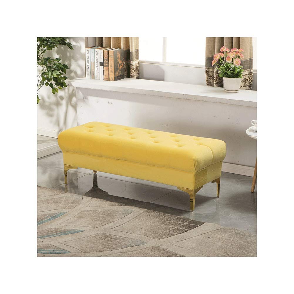 **XCJ Velvet Storage Ottoman Bench - 45x45x60cm, Yellow - Shoe Storage, Bed End Seat, Comfortable Padded Chest for Living Room, Bedroom & Entryway**