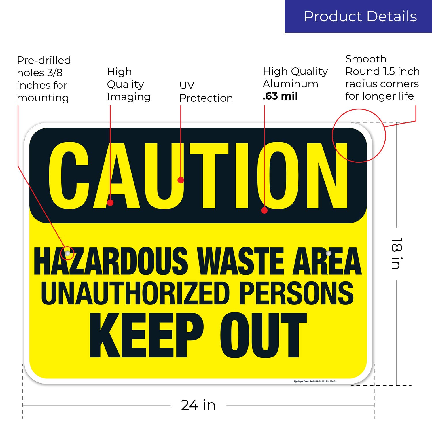 Hazardous Waste Area Sign - Unauthorized Persons Keep Out | OSHA Compliant Caution Sign | 18x24 Inches Rust-Free .063 Aluminum | Fade Resistant for Indoor & Outdoor Use | Made in USA | Perfect for Construction Sites, Warehouses & Industrial Facilities