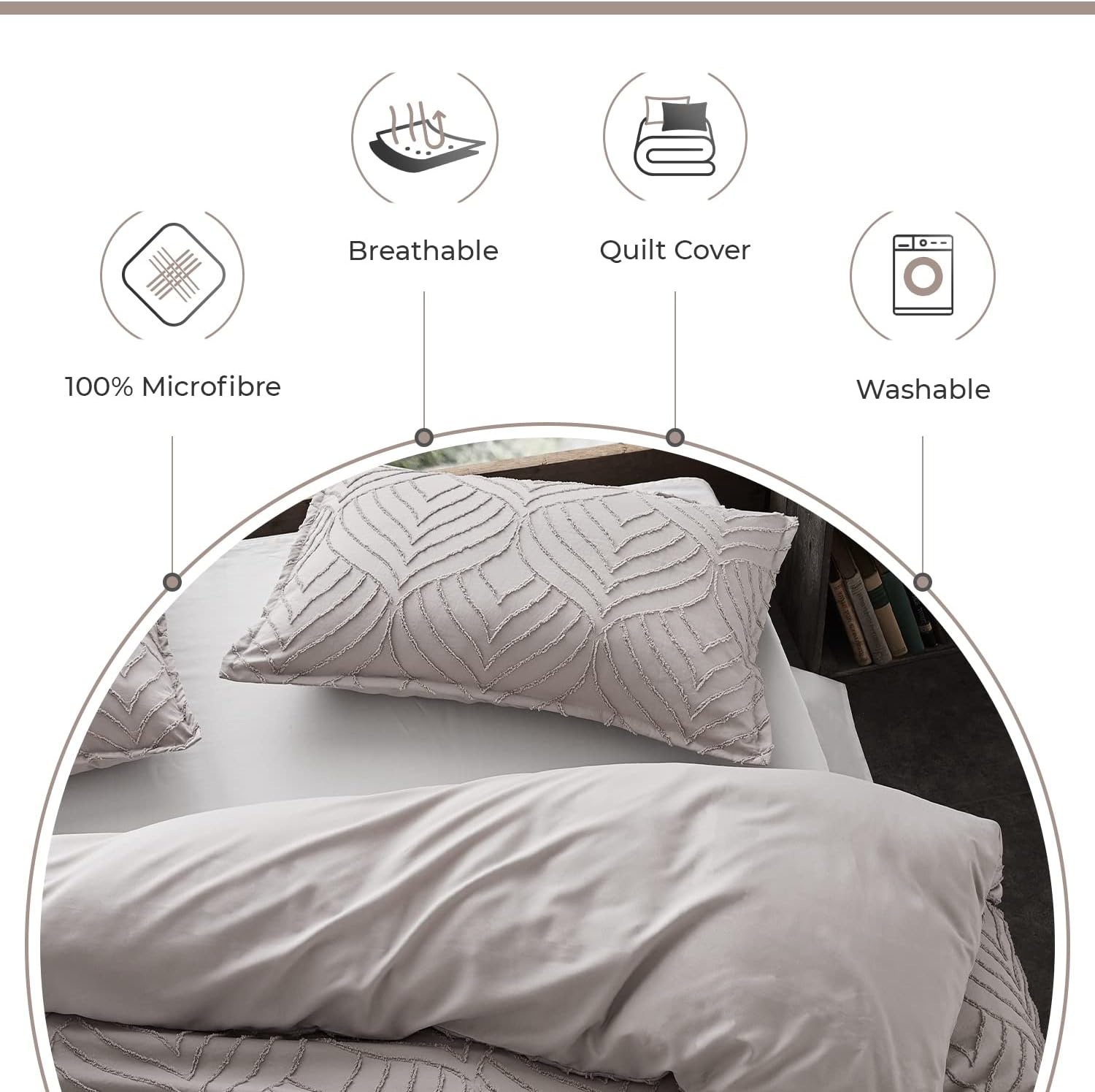 Premium Brushed Microfiber Tufted Quilt Cover Set (3Pcs) - Beige - Super King Size - Ultra Soft Bedding for Luxurious Hotel-Style Comfort