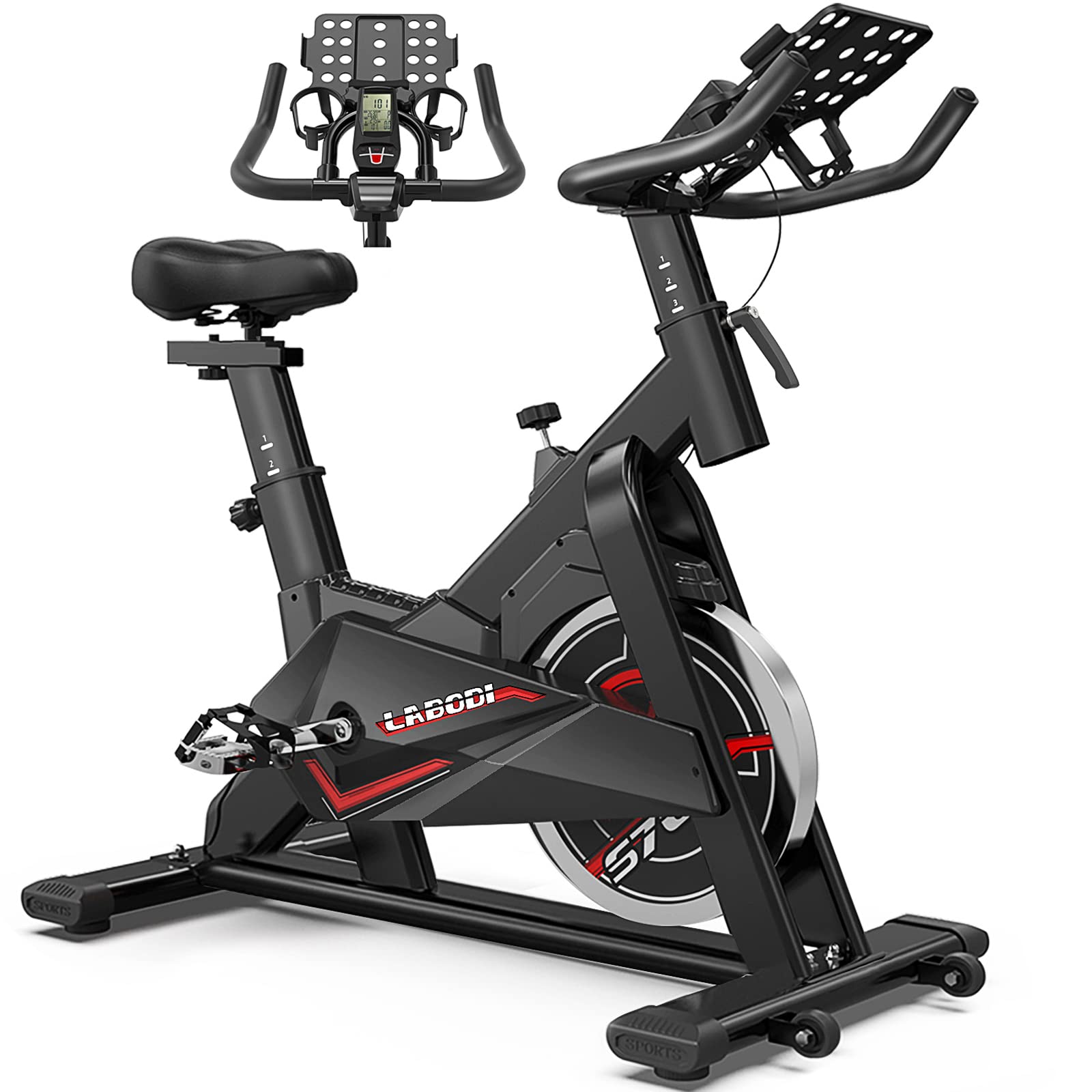 LABODI Exercise Bike for Home Gym - 35 LBS Flywheel Belt Drive Indoor Cycling Bike with Thickened Frame | Cardio Workout Equipment for Weight Loss & Fitness Training | Perfect for Home Office & Small Spaces