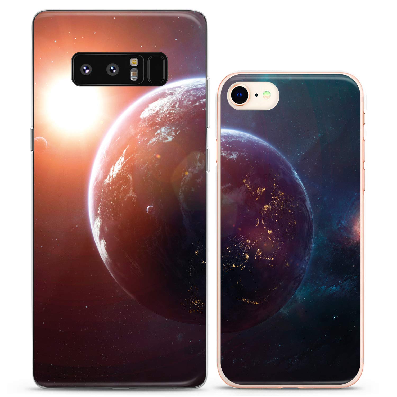 **Matching Couple Phone Cases for iPhone 16/15/14/13/12/11/Pro Max/Mini/Xs/X/6s/8 Plus/7+/Xr/10/SE/5 & Galaxy - Cute Space Planet Design - Best Gift for Boyfriend, Girlfriend, BFF, Couples - Durable Silicone Cover - Perfect for Anniversaries, Valentine's Day & Everyday Use**