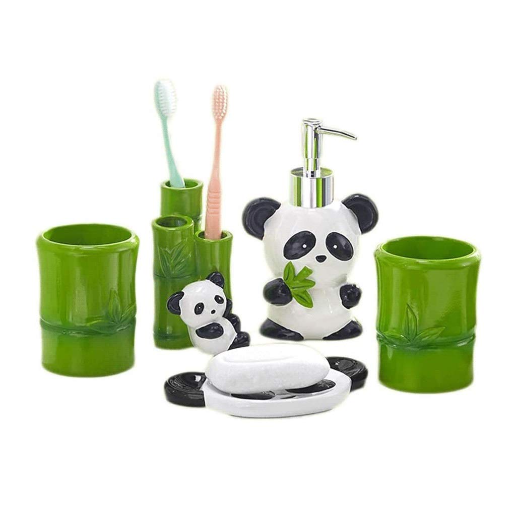 Lovely Panda Soap Dispenser & Bathroom Accessories Set - 5-Piece Kids' Bathroom Set with Tumbler, Toothbrush Holder & Soap Dispenser | Cute Animal-Themed Bath Accessories for Children's Bathroom Decor