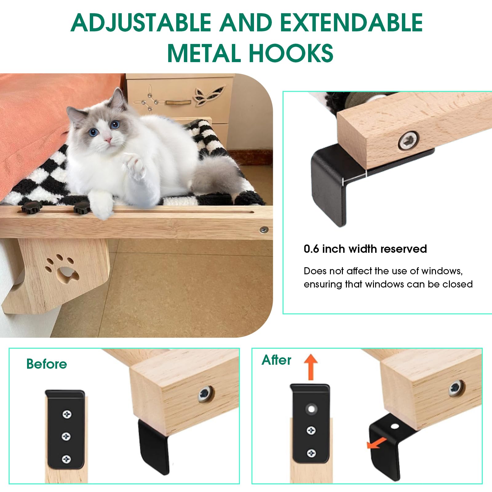 Gray Checkerboard Cat Window Perch with Wood Mat for Indoor Cats