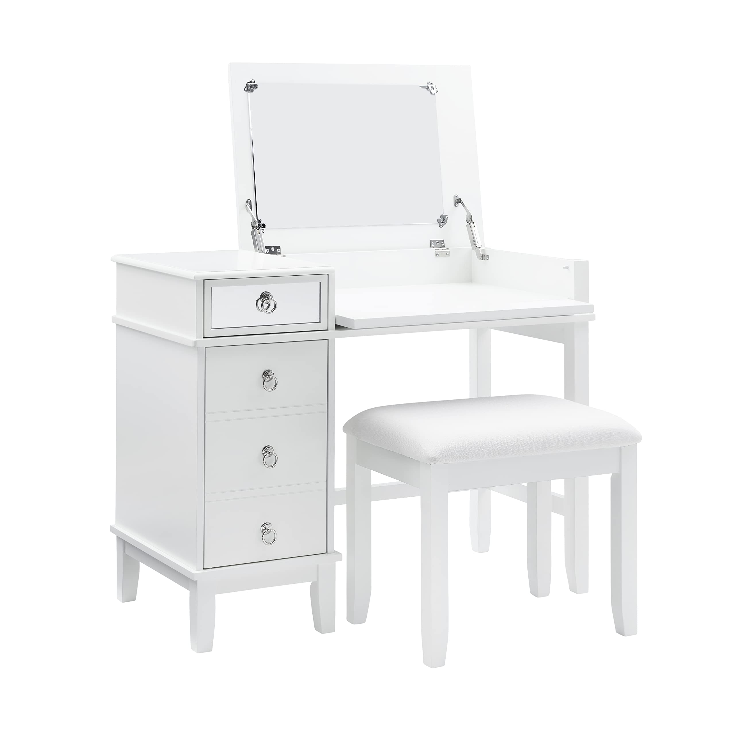 Linon White Vanity Set with Mirror & Stool - Elegant Dressing Table for Bedroom, Bathroom & Makeup Area