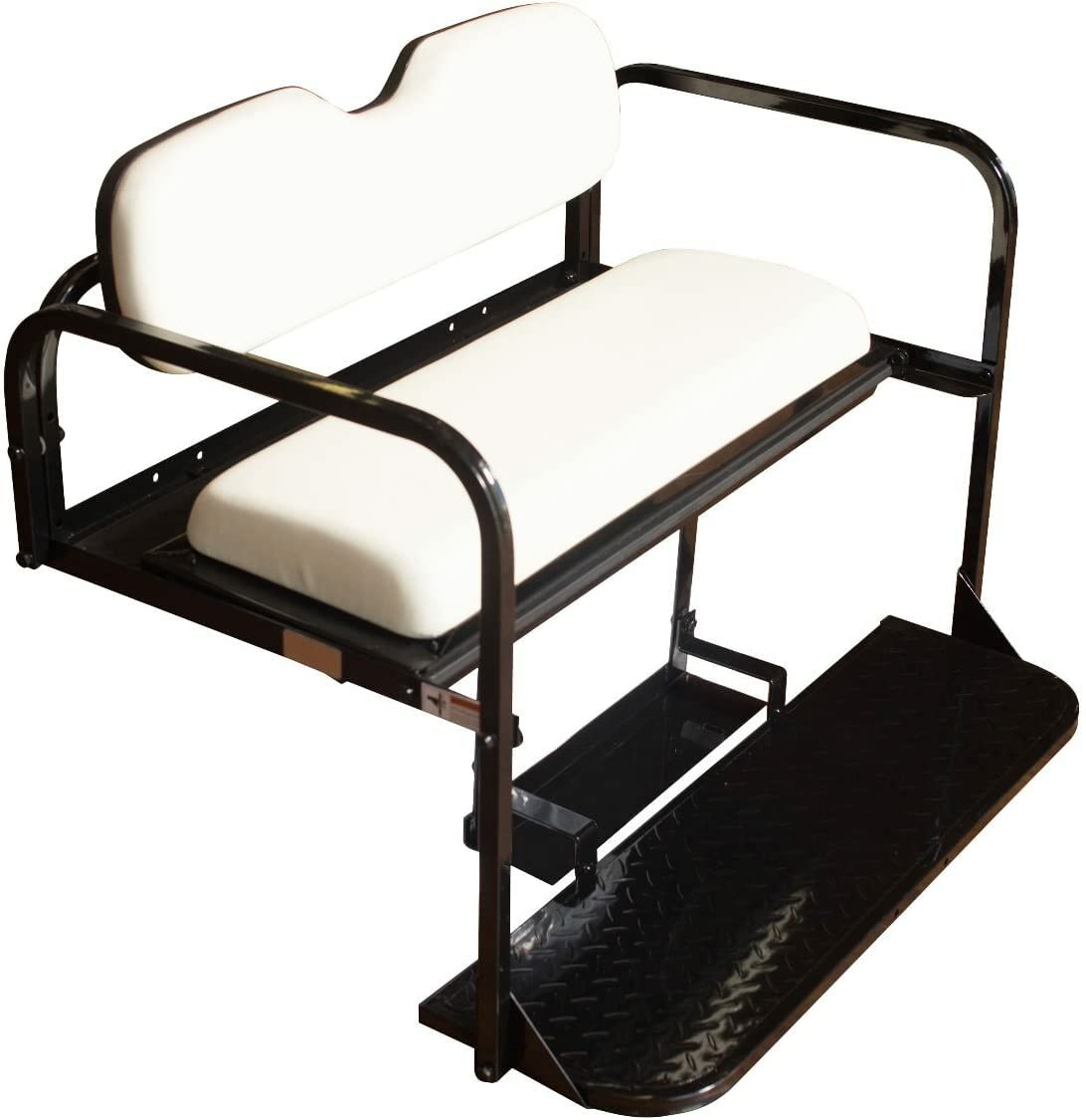 Performance Plus Carts Club Car Precedent/Onward/Tempo Golf Cart Rear Flip Seat Kit - Heavy Duty Folding Steel Frame Rear Seat with White Cushions | Compatible with 2004-Up Models | Perfect for Golf Courses, Resorts & Neighborhood Transportation