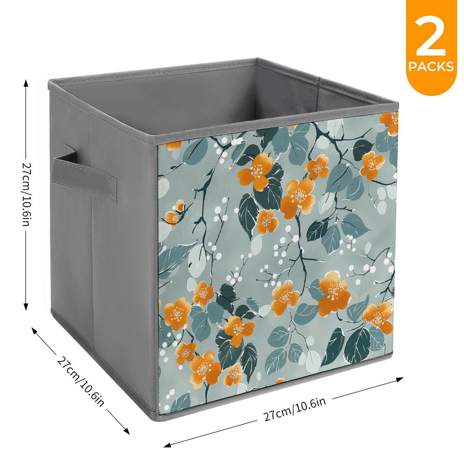 2-Pack Foldable Fabric Storage Bins with Handles - Collapsible Closet Organizer Baskets for Clothes, Toys & Home Organization (Floral Pattern) - Perfect for Bedroom, Nursery & Small Space Storage Solutions