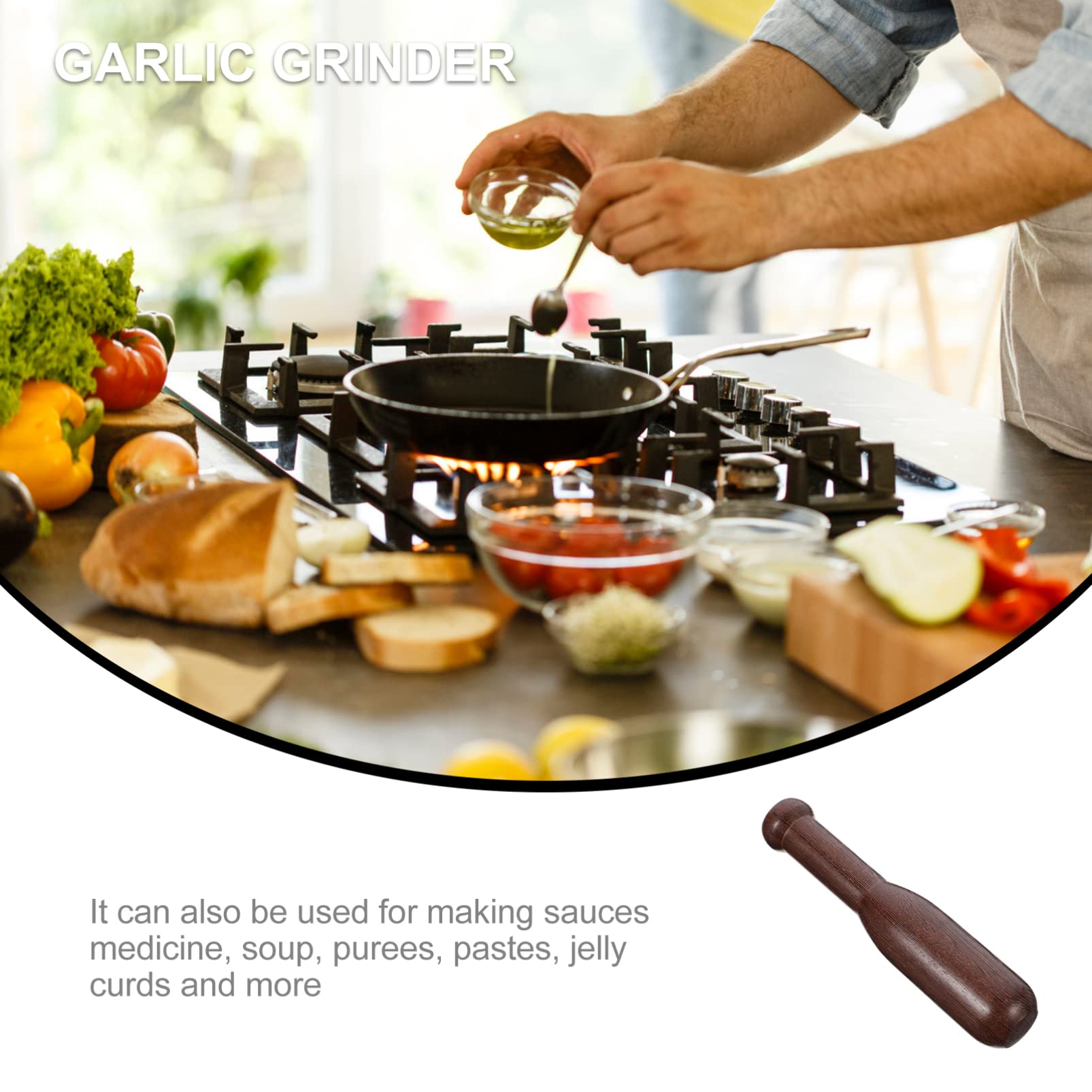 1pc Wooden Pestle and Masher - Garlic Crusher, Spice Grinder, Food Muddler - Kitchen Utensil for Grinding & Mashing - Perfect for Guacamole, Herbs, Cocktails & Cooking Accessories