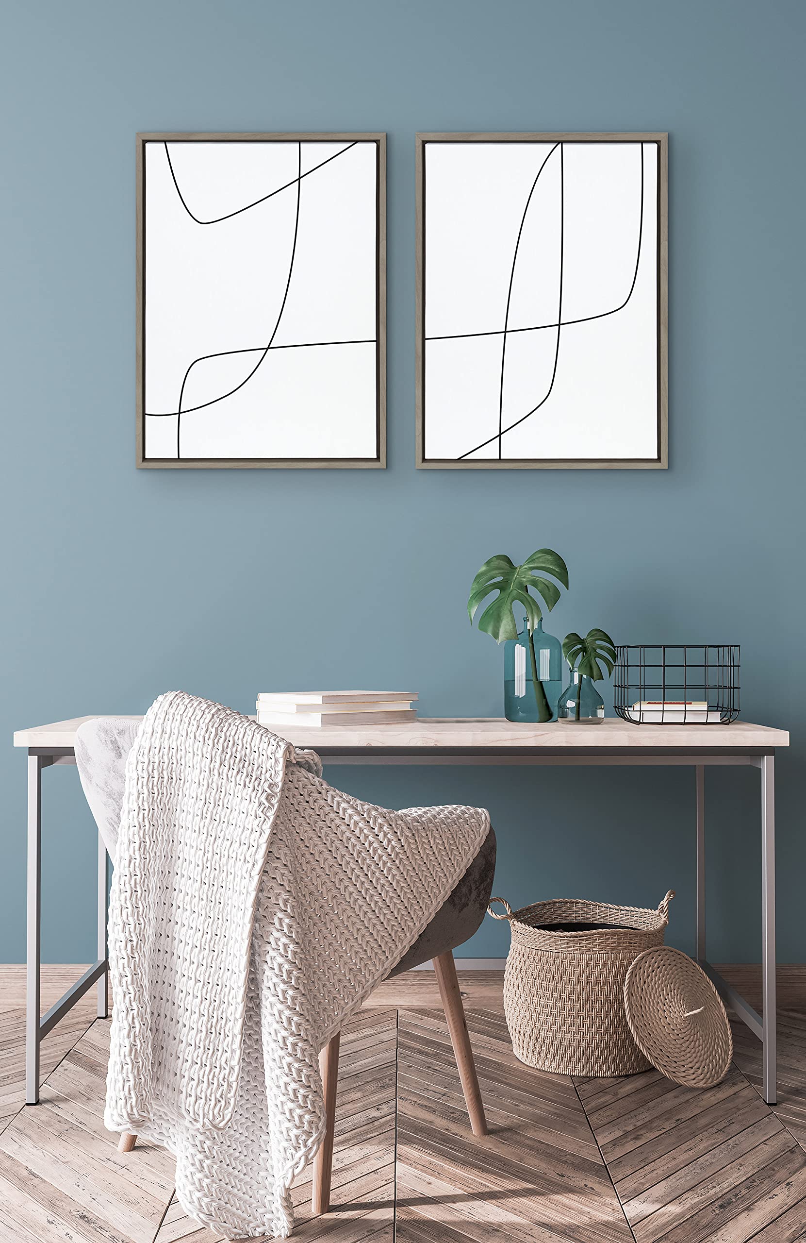 Modern Abstract Black & White Framed Canvas Wall Art Set - 2 Piece 18x24 Gray - Contemporary Home Decor for Living Room, Bedroom & Office - Kate & Laurel Sylvie Collection by The Creative Bunch Studio