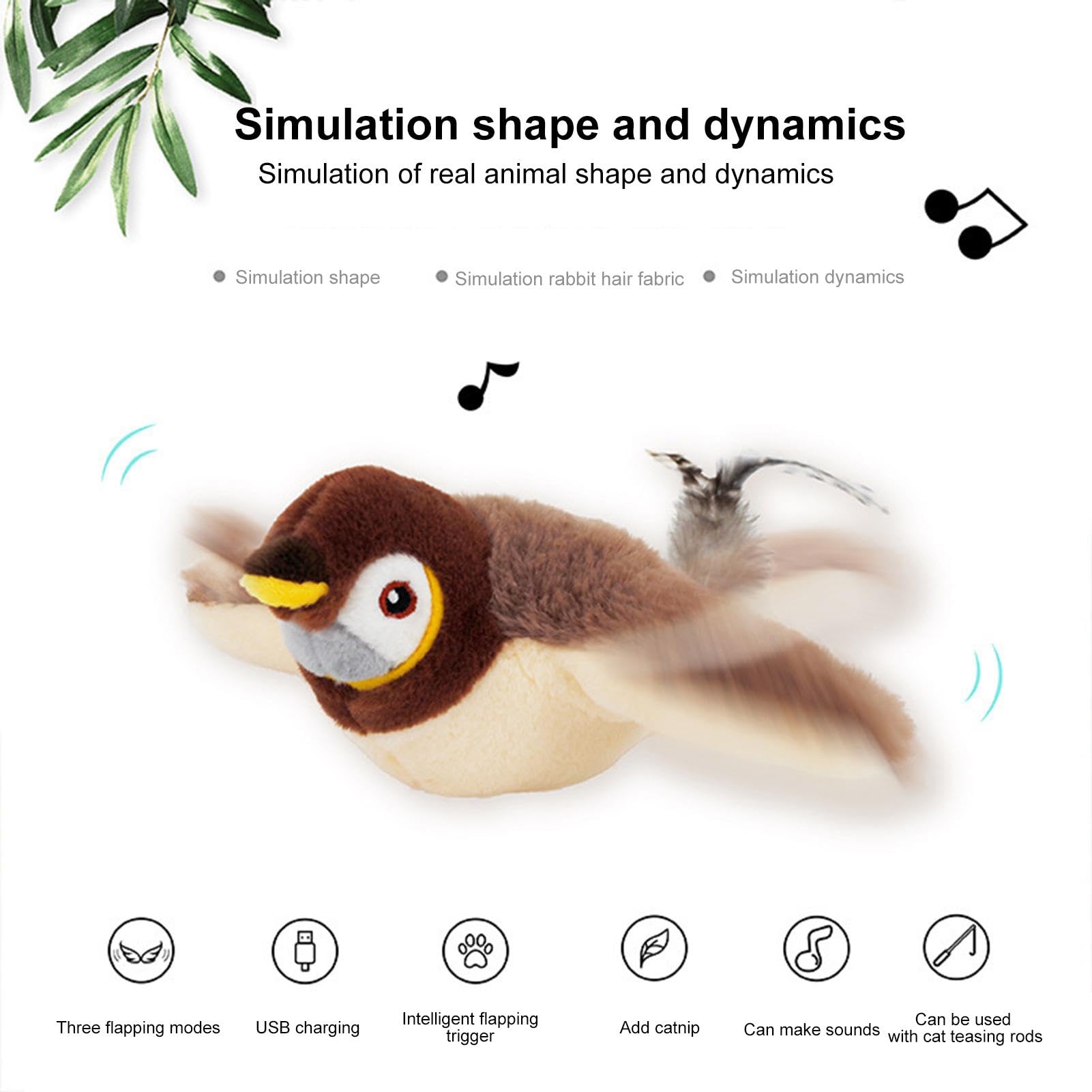Flappychase Interactive Electric Flapping Bird Cat Toy - Flying Sparrow with Chirping Sounds for Indoor Cats | Realistic Wing Motion & Shaking Action | Perfect for Playtime, Exercise & Mental Stimulation | Durable Interactive Pet Toy for Kittens & Adult Cats