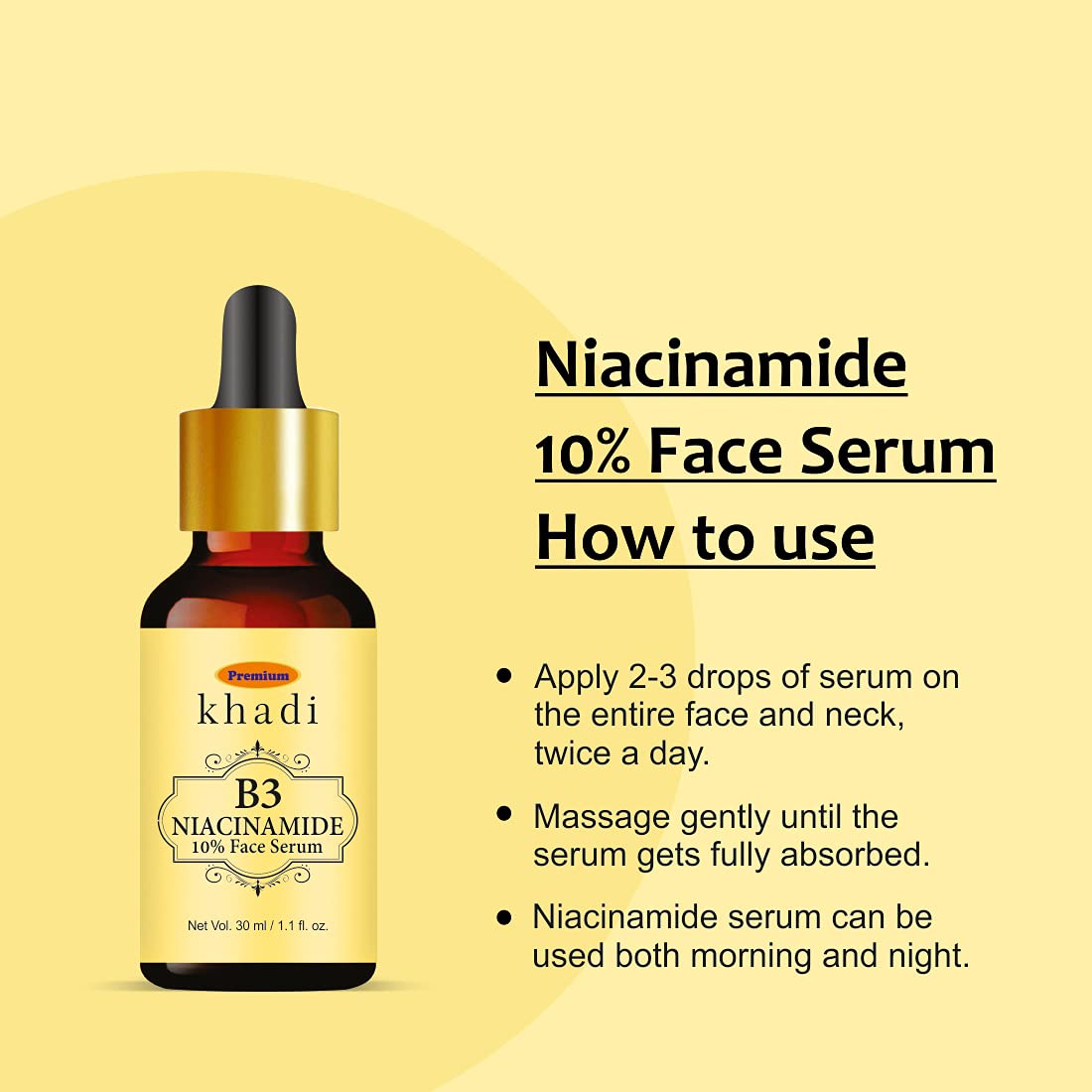 Meribana Khadi B3 Niacinamide 10% Face Serum with Vitamin C, E & Hyaluronic Acid - Brightening & Hydrating Skincare for Dark Spots, Wrinkles & Acne - Aloe Vera & Rosemary Leaf Extract, 30ml - Perfect for Daily Glow Routine & Nighttime Skin Repair