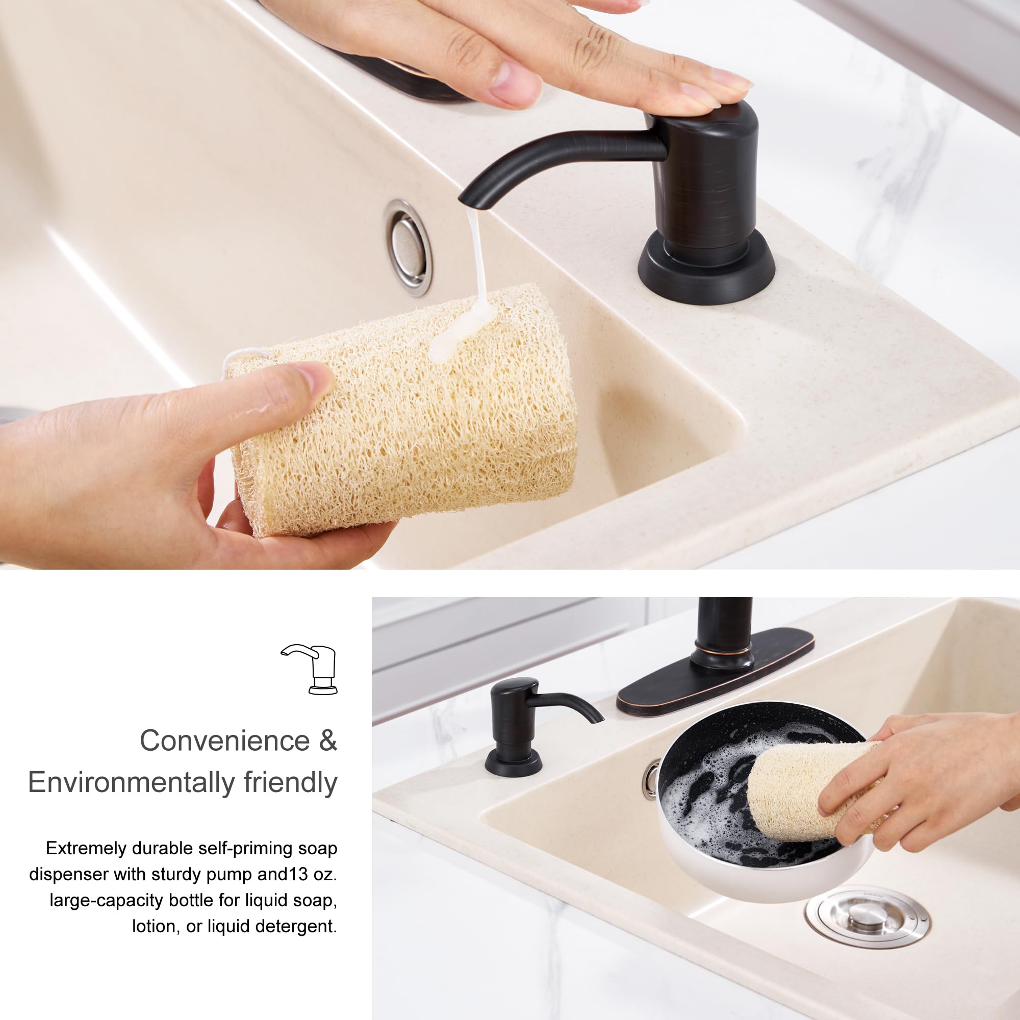 GAGALIFE Oil Rubbed Bronze Soap Dispenser for Kitchen Sink - 13oz Large Capacity ABS Countertop Soap Dispenser with Venetian Bronze Finish - Perfect for Bathroom, Kitchen, Pet Washing Station & Office Use