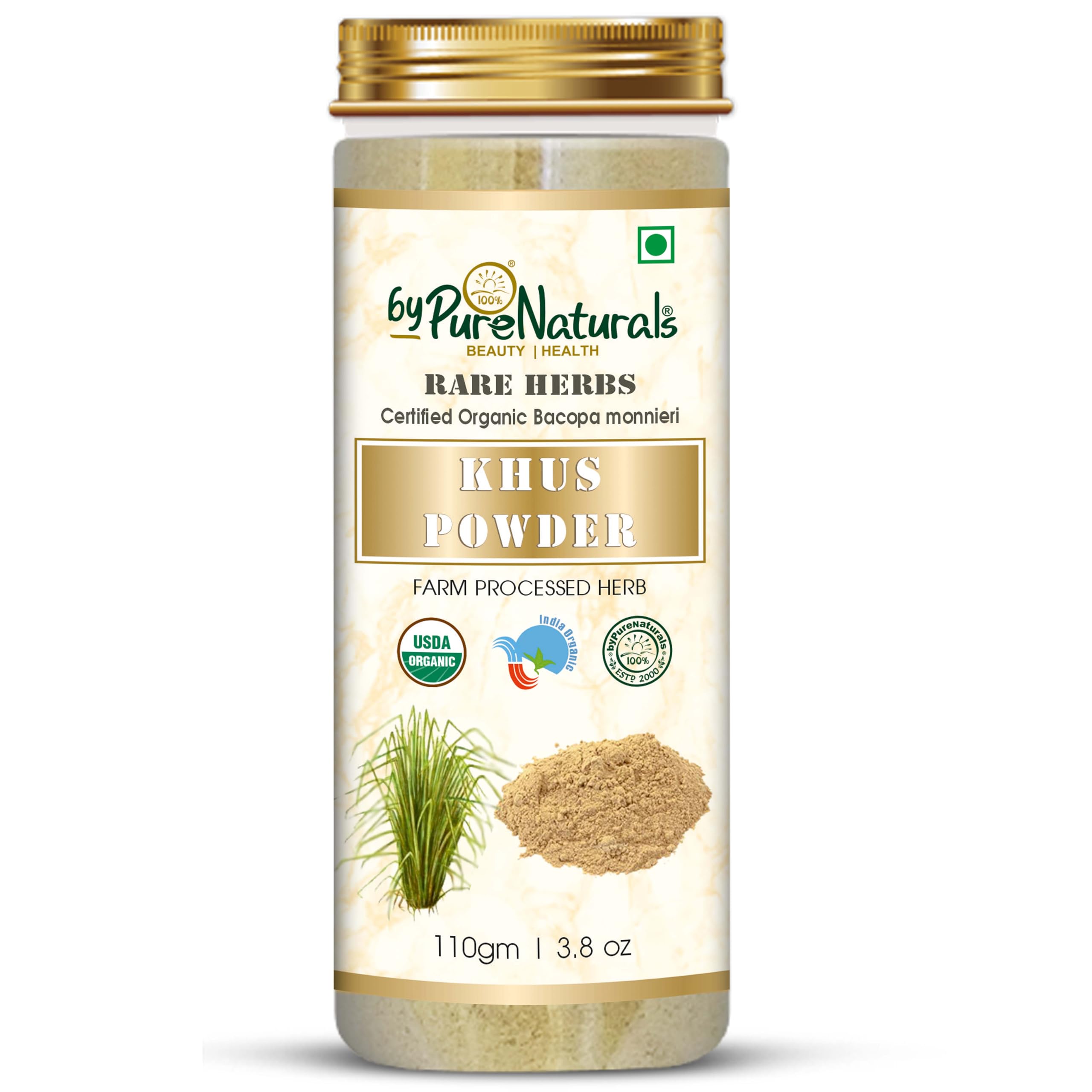 Organic Vetiver Root Powder (Khus Powder) 110gm – Natural Skin & Hair Care for All Skin Types | Face Mask, Hair Growth, Aromatherapy | Men & Women | Perfect for DIY Beauty, Spa & Relaxation at Home