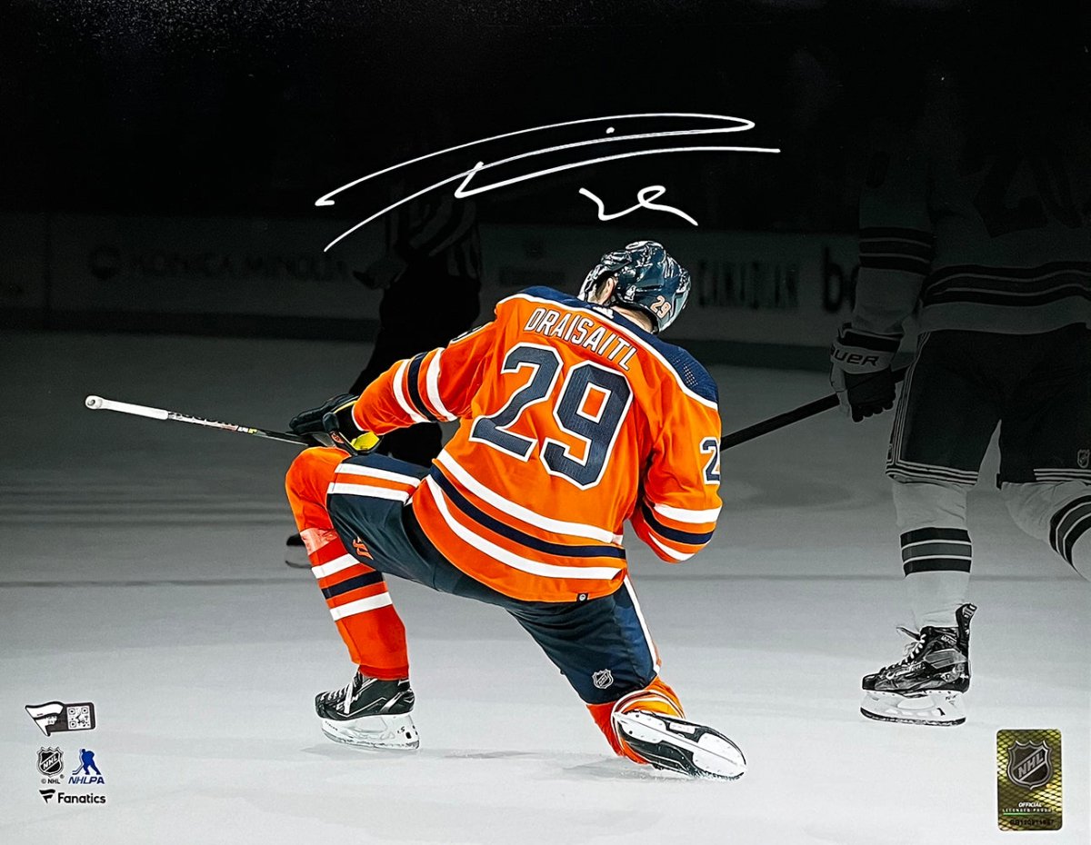 Leon Draisaitl Autographed Edmonton Oilers 11x14 Spotlight Photo - Limited Edition Collectible for Hockey Fans - Perfect for Man Cave, Sports Memorabilia Room, or Gift for Oilers Fans