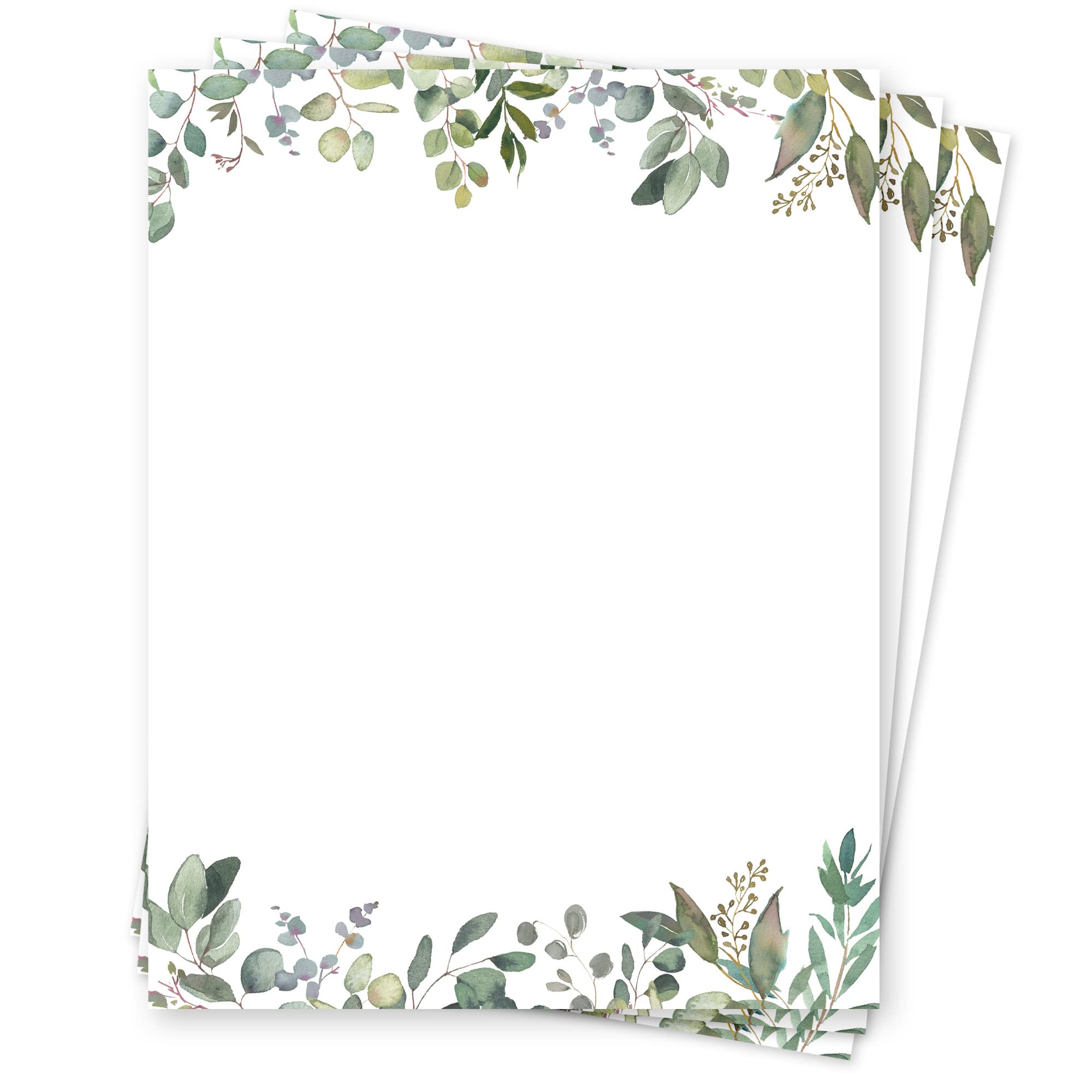 Leaf Theme Greenery Letterhead Paper 8.5 x 11 Inches - 50 Sheets Elegant Writing & Decorative Printer Paper for Office, Wedding Invitations & Creative Stationery