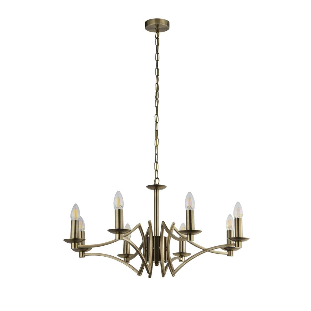6/8 Light Ascot Multi-Arm Pendant Light Fixture in Antique Brass & Chrome Finish - Perfect for Dining Room, Kitchen Island, or Entryway Lighting