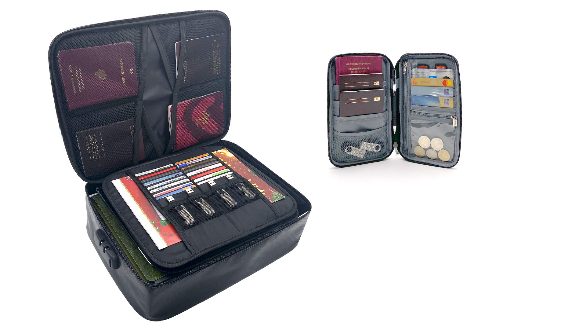 2-in-1 Fireproof & Waterproof Document Organizer Bag - Secure Passport Wallet with Lock for Travel, Money & Cash Storage - Ideal for Home, Office & Emergency Use