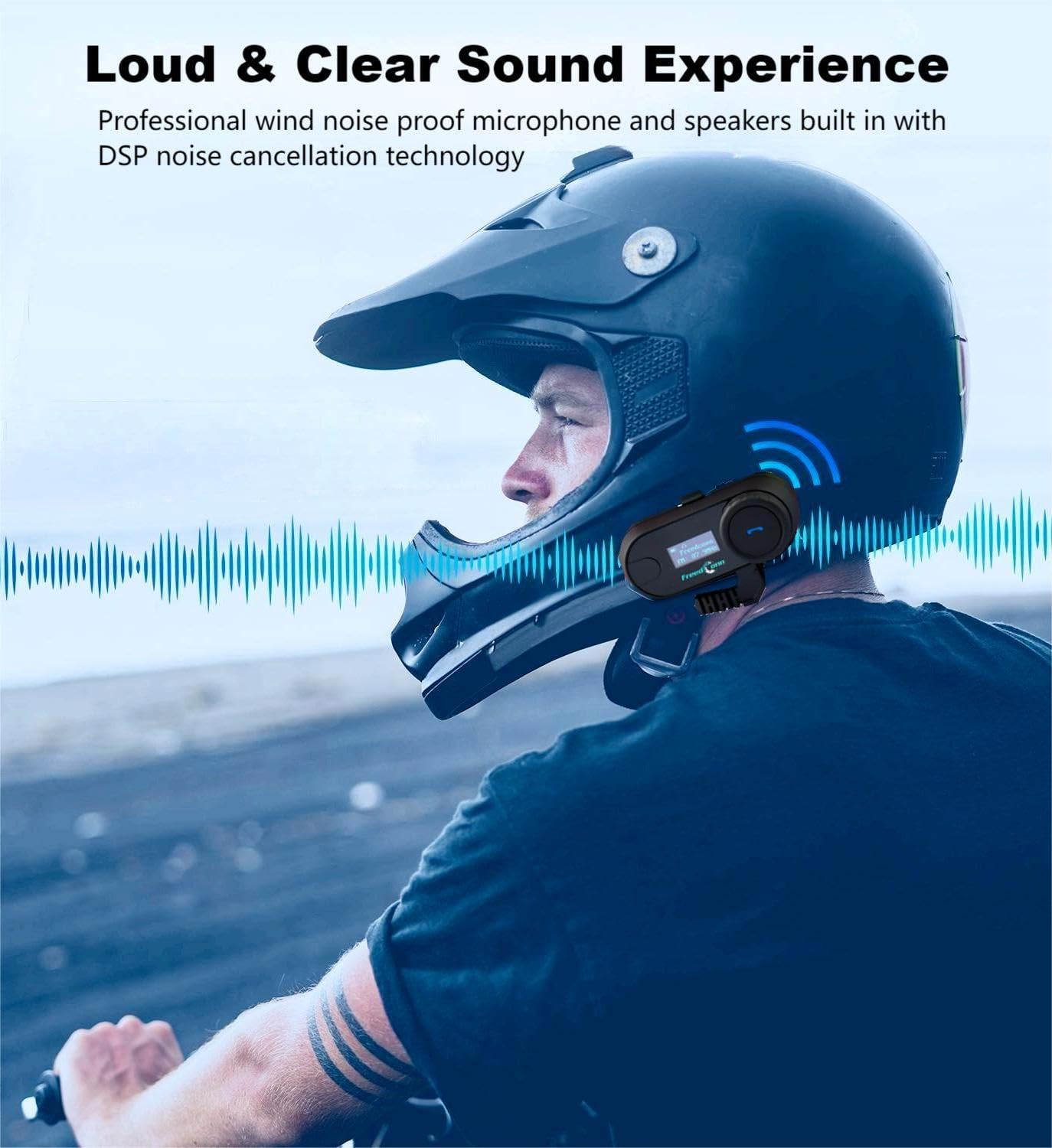 FreedConn TCOM-SC BT5.0 Motorcycle Bluetooth Headset - Wireless Helmet Intercom Communication System for 2 Riders, 800M Range, Music Sharing & LCD Screen with FM Radio - Perfect for Group Riding, Road Trips and Motorcycle Tours