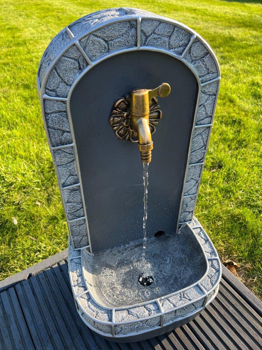 Solar Powered Marble Look Drinking Water Fountain with LED Lights - Outdoor Garden Decor, Pet Waterer, 31.5x26x57.5cm - Perfect for Patio, Yard & Backyard Relaxation