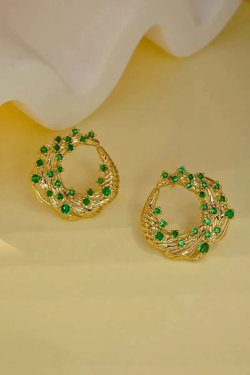 18K Yellow Gold Vintage Elegant Emerald Stud Earrings for Women - 0.68 Carat Real Natural Green Gemstone Jewelry - Perfect for Parties, Weddings & Special Occasions