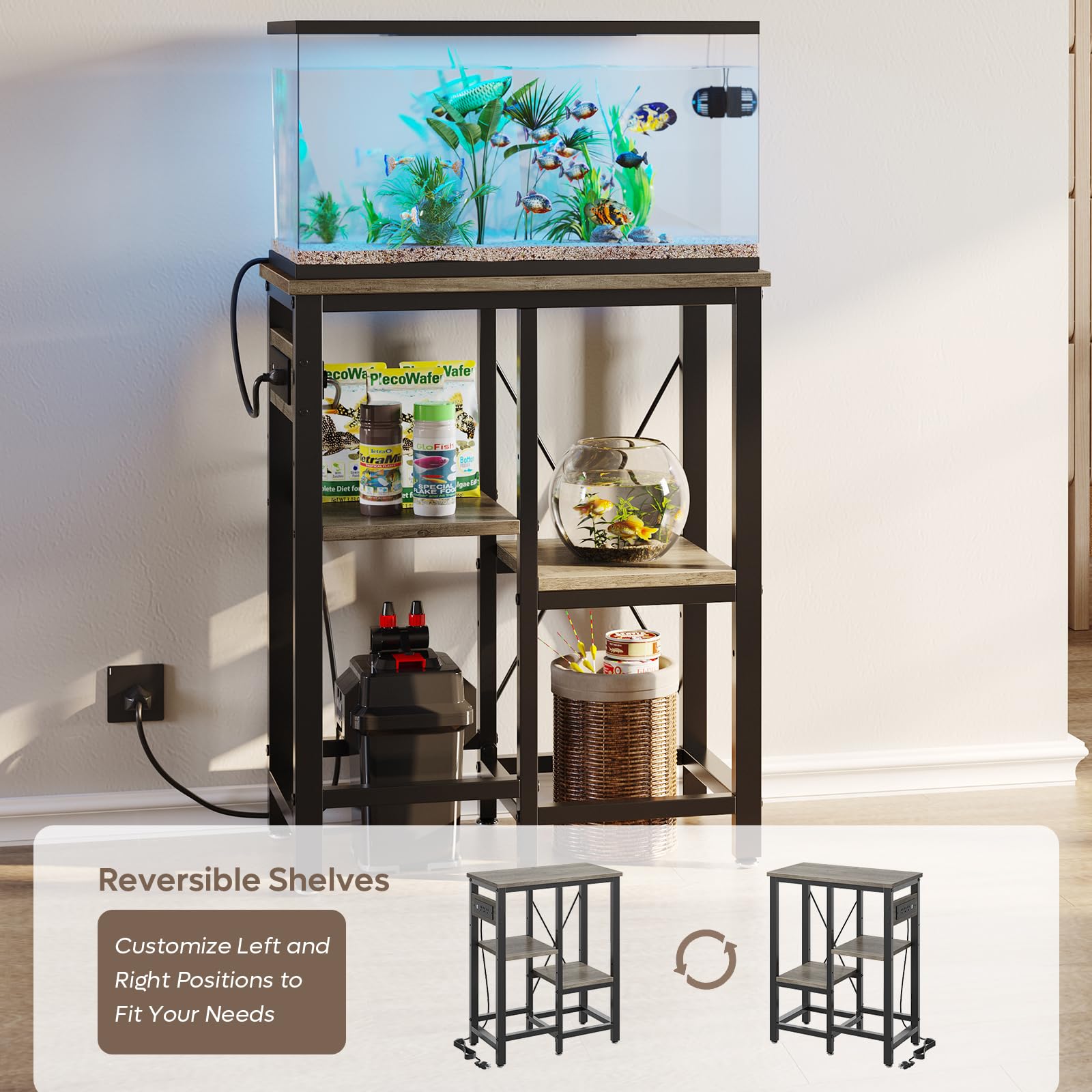 10 Gallon Fish Tank Stand with Power Outlets - 20