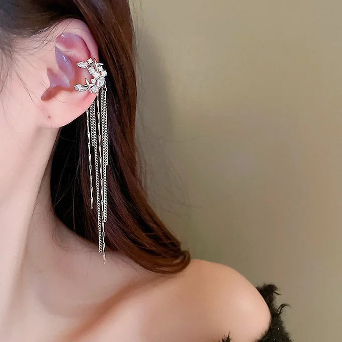 Moon Star Tassel Ear Cuffs - No Piercing Clip On Earrings for Women, Fashion Boho Chic Jewelry Accessories - Perfect for Parties, Weddings & Everyday Wear