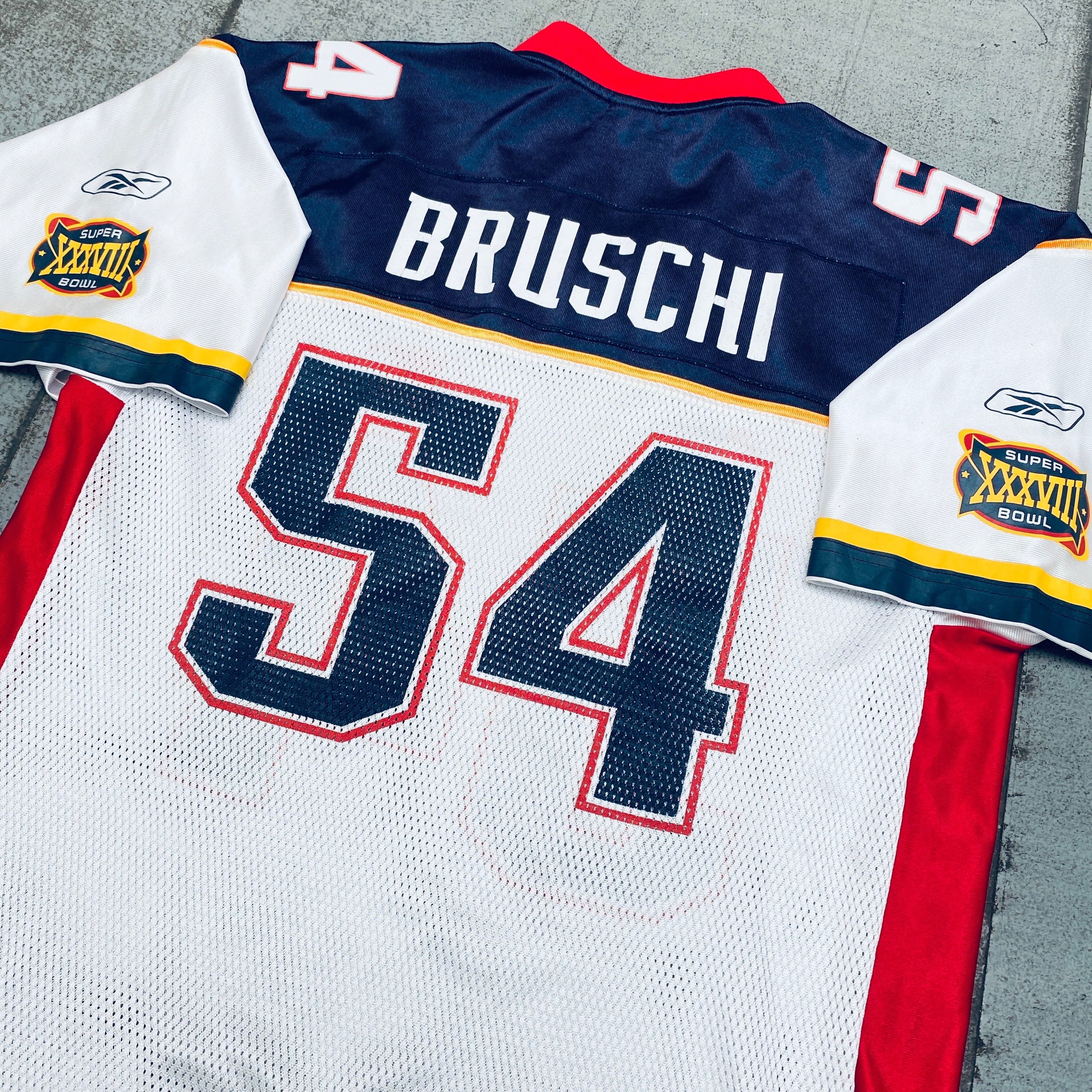 New England Patriots Tedy Bruschi 2004 Super Bowl XXXVIII Replica Fan Jersey - Size Large - Perfect for Game Day, Tailgating & Patriots Fan Collection
