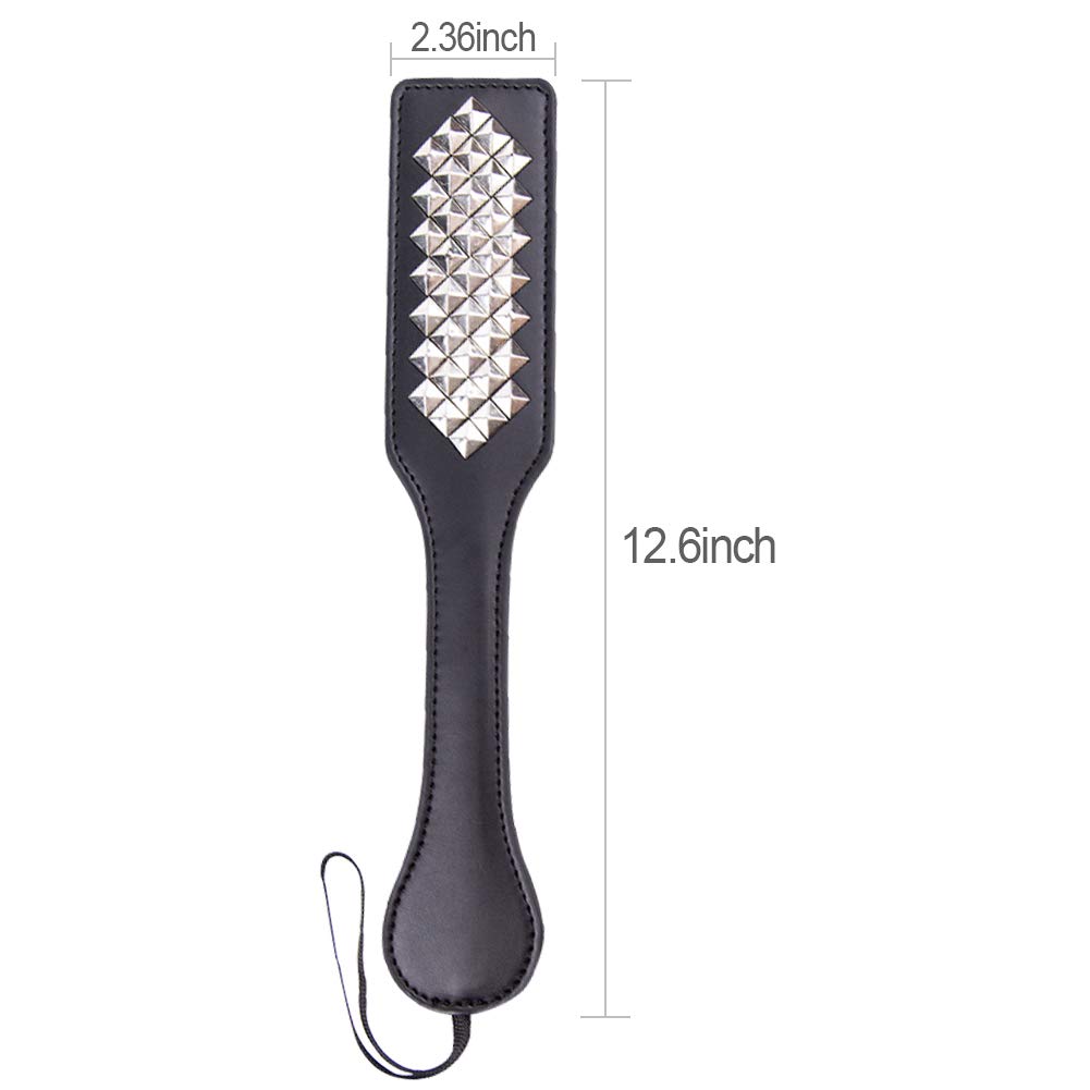Leather Spanking Paddle with Rivets - BDSM Bondage Toy for Couples, Adult SM Spank Tool for Sensual Play & Role Play - Perfect for Bedroom Fun & Erotic Games (Silver)