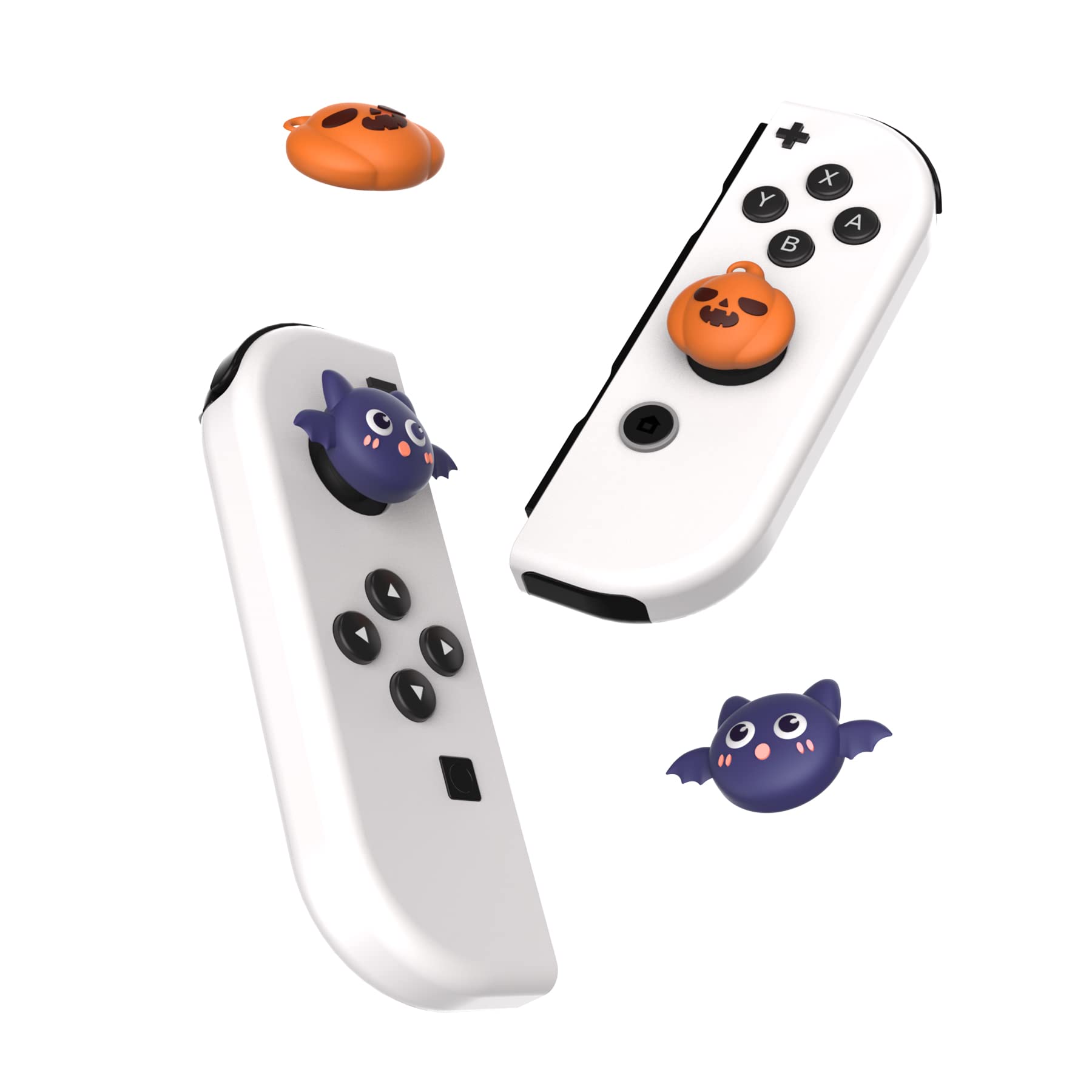 PlayVital Halloween Pumpkin Bat Joystick Caps for Nintendo Switch, Switch Lite & Switch OLED - Analog Thumb Grip Covers for Enhanced Gaming Comfort (Perfect for Halloween Gaming Sessions & Year-Round Play)
